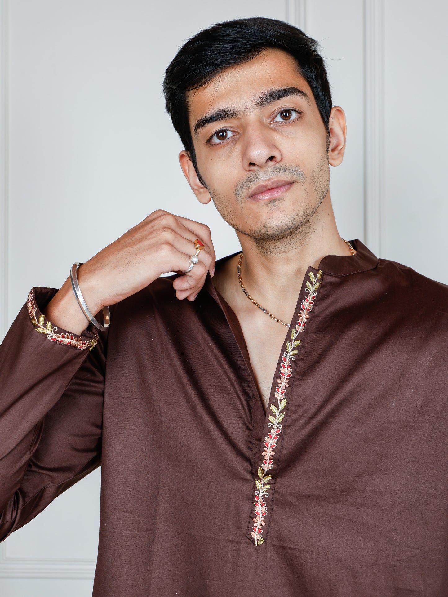 Woodland Harmony Embroidered only Kurta -Brown