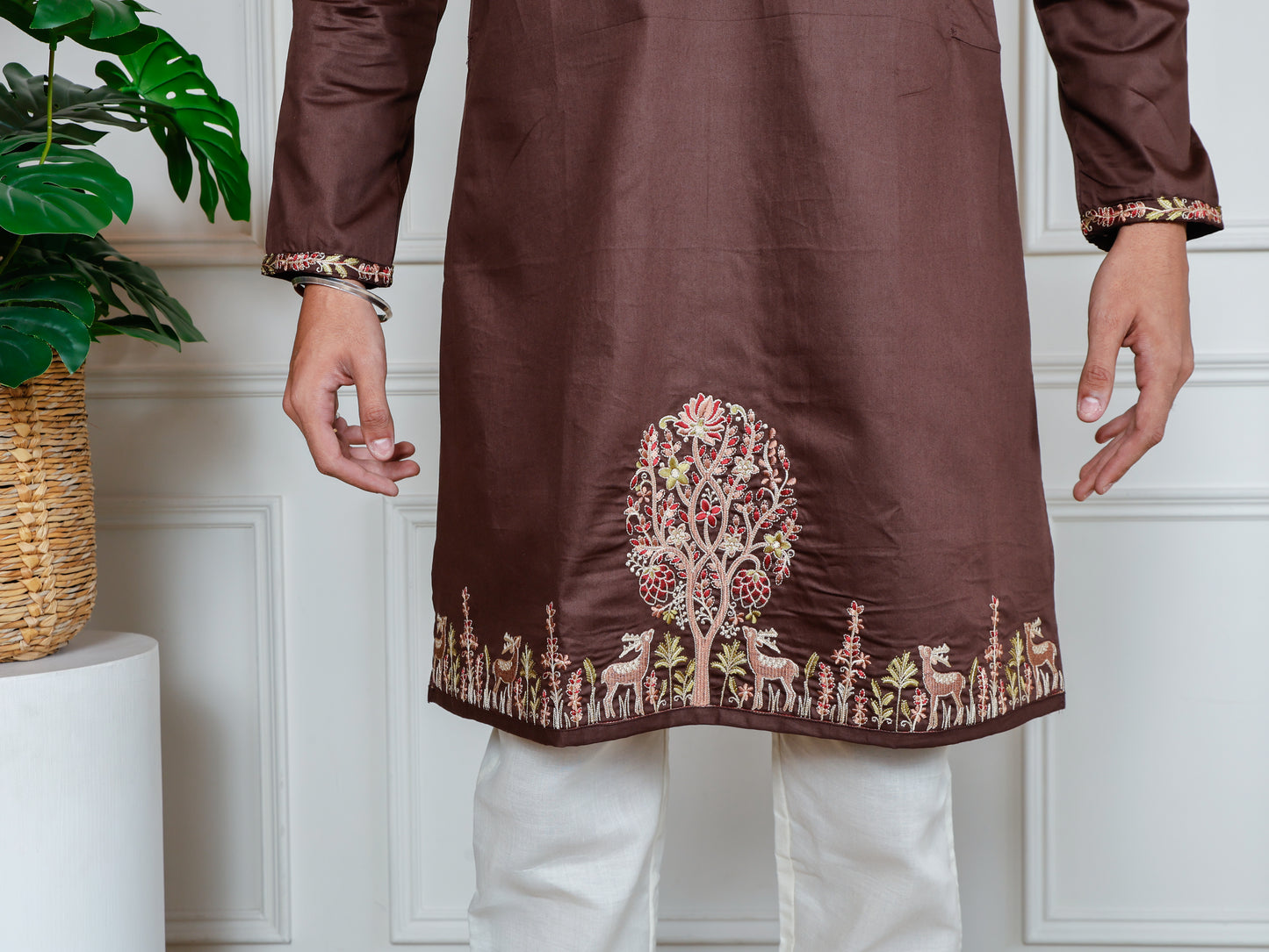 Woodland Harmony Embroidered only Kurta -Brown