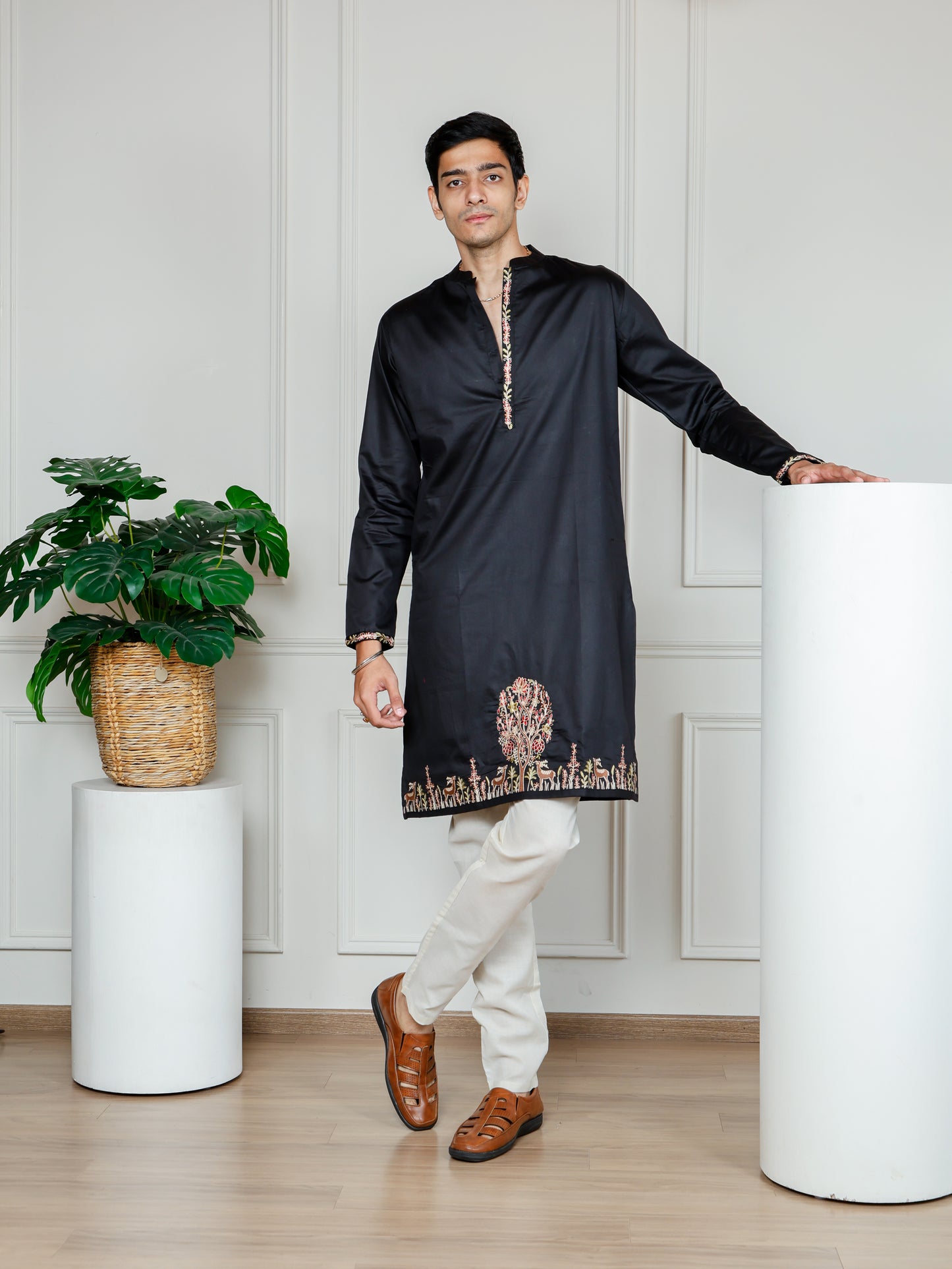 Woodland Harmony Embroidered only Kurta -Black