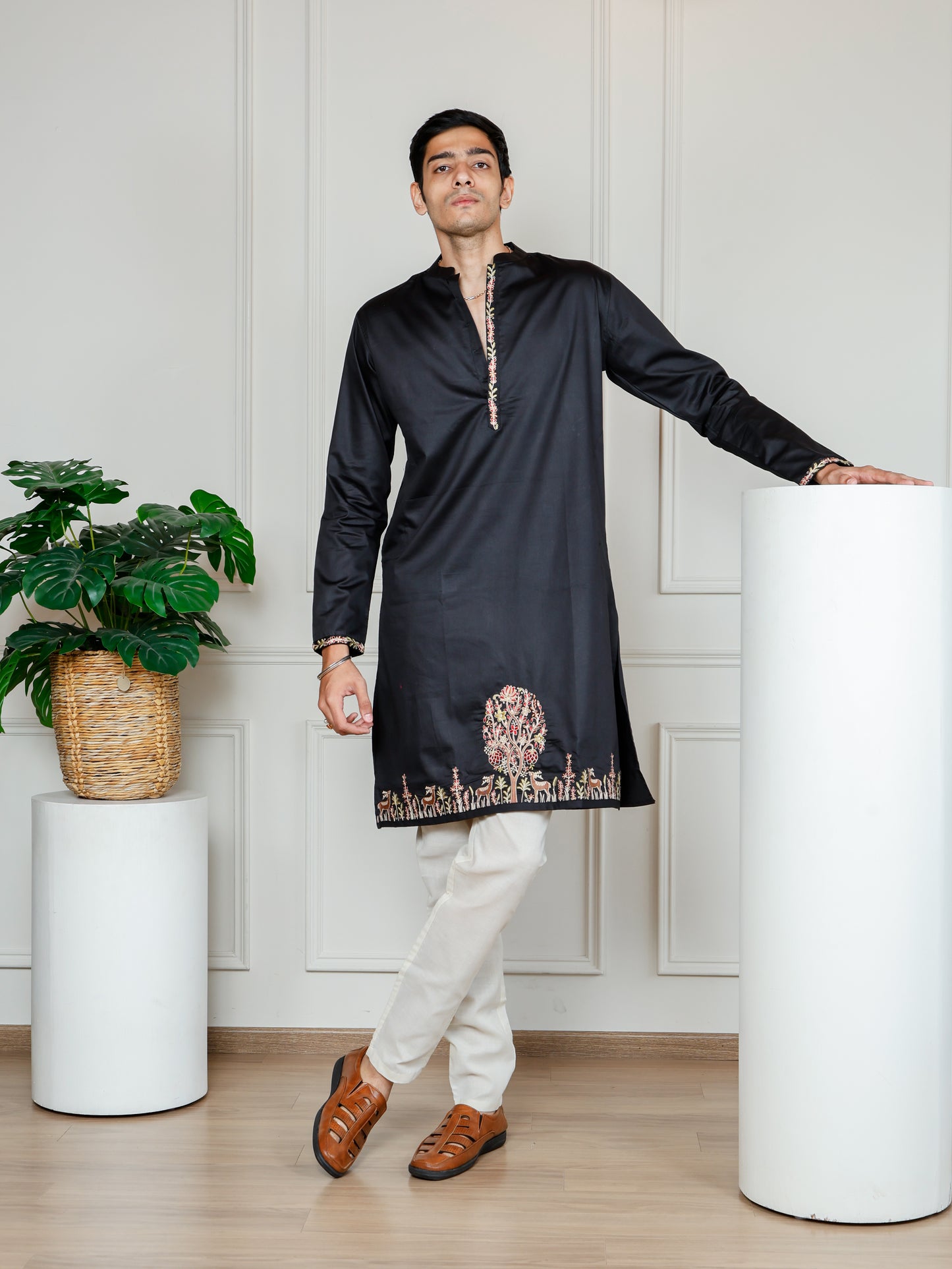 Woodland Harmony Embroidered only Kurta -Black
