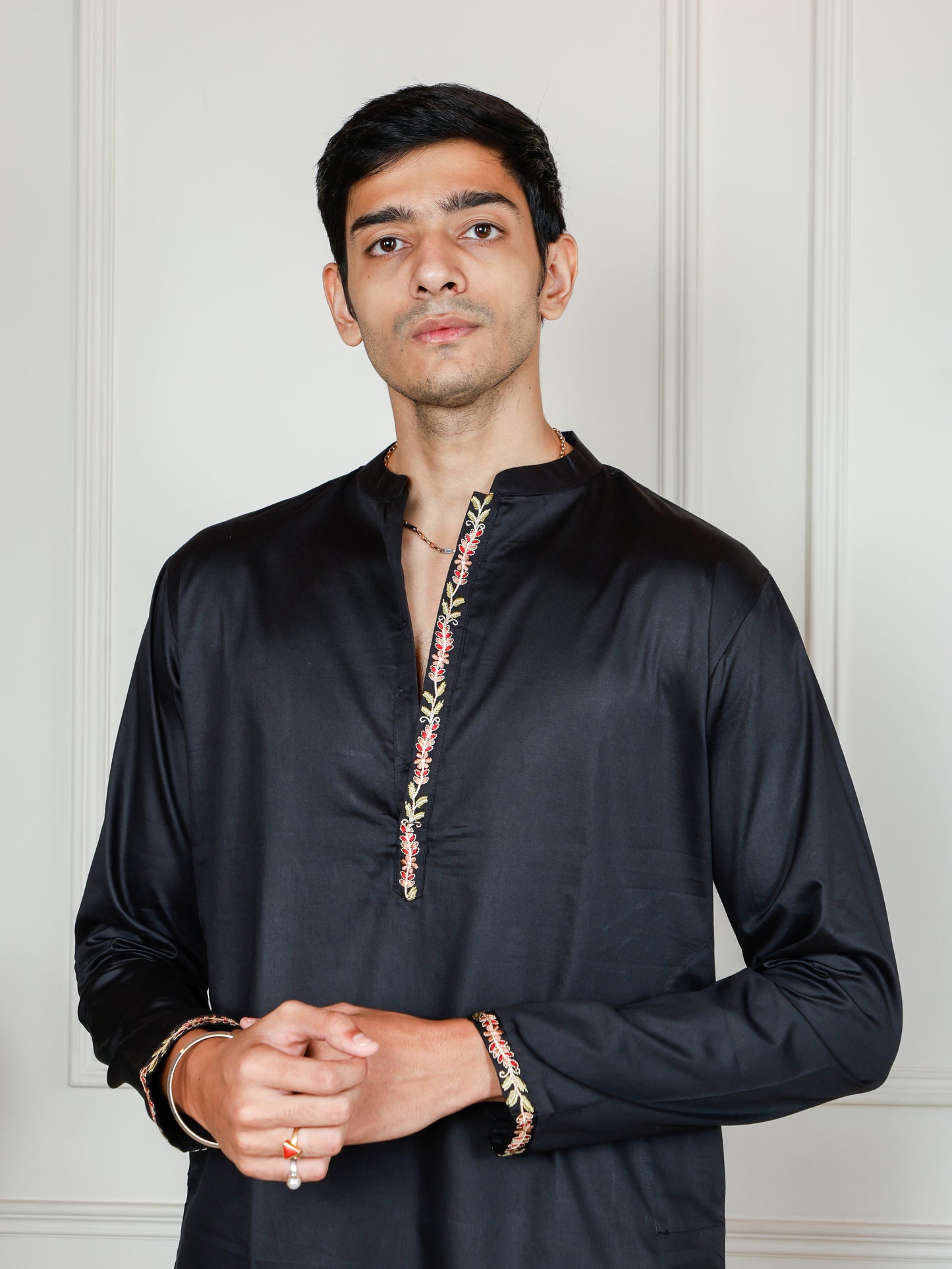 Woodland Harmony Embroidered only Kurta -Black