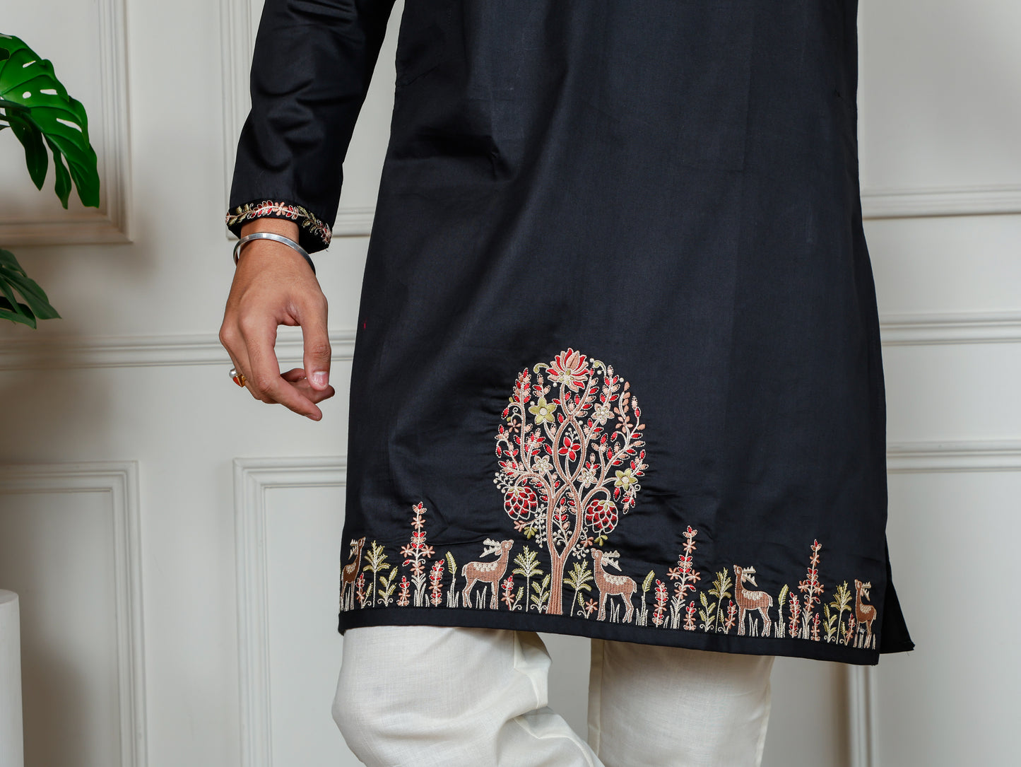 Woodland Harmony Embroidered only Kurta -Black