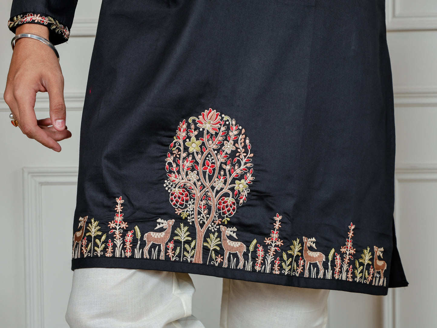 Woodland Harmony Embroidered only Kurta -Black