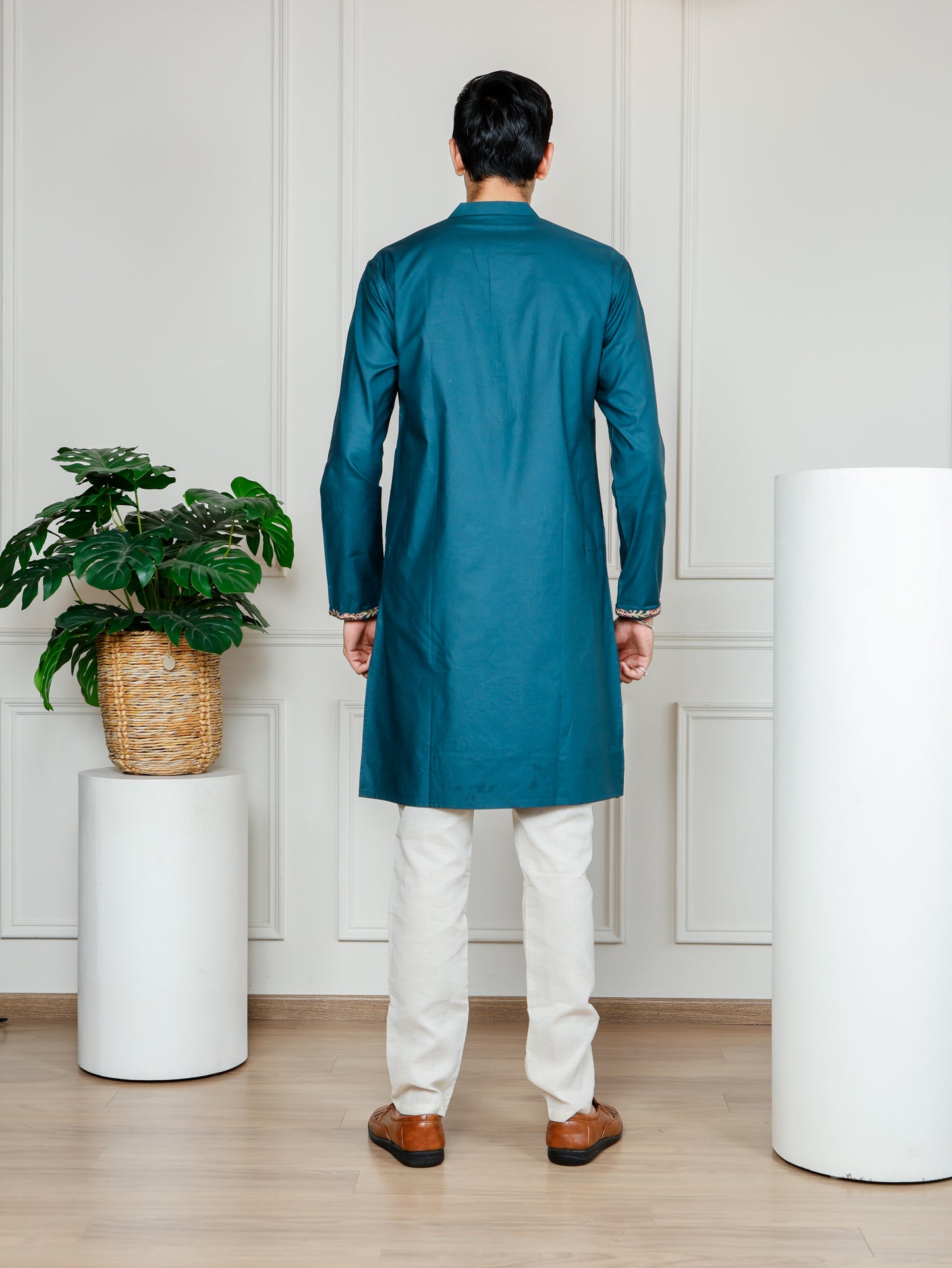 Woodland Harmony Embroidered Kurta and pant set-Teal Blue