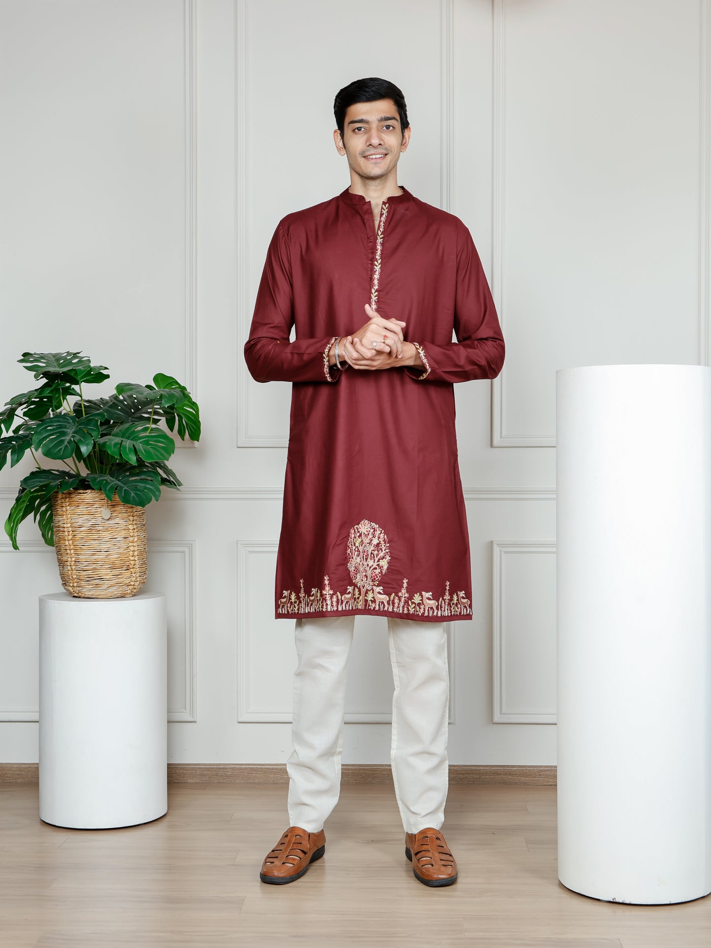 Woodland Harmony Embroidered only Kurta -Maroon
