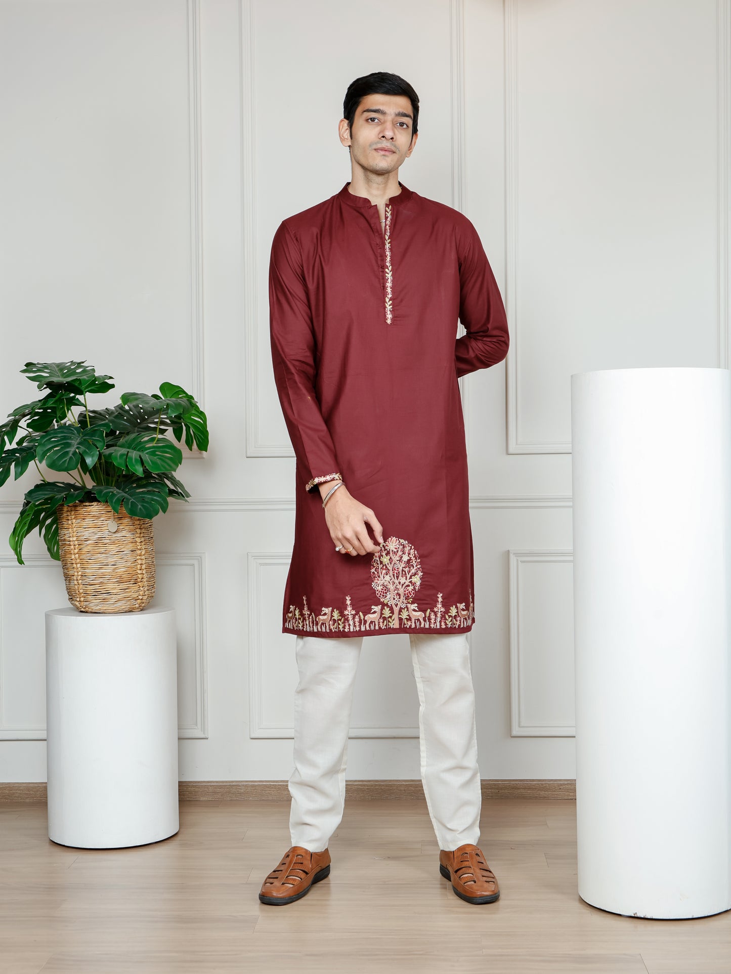 Woodland Harmony Embroidered only Kurta -Maroon