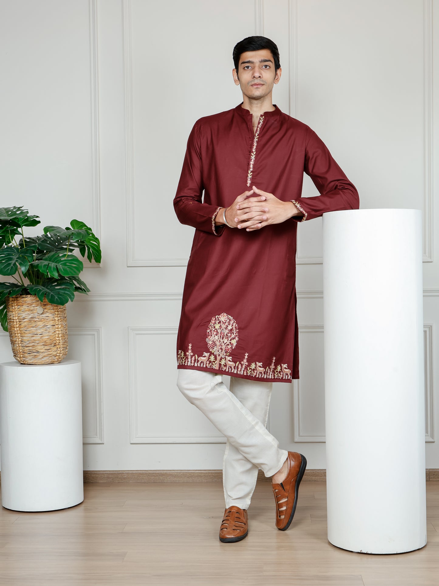 Woodland Harmony Embroidered only Kurta -Maroon