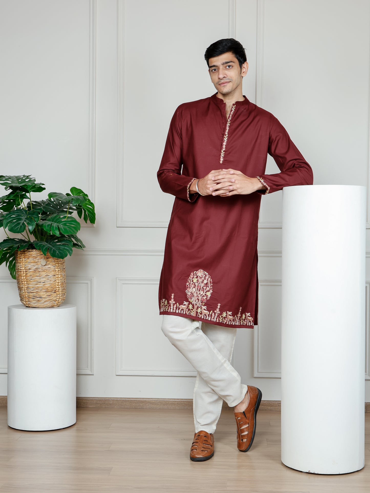 Woodland Harmony Embroidered only Kurta -Maroon