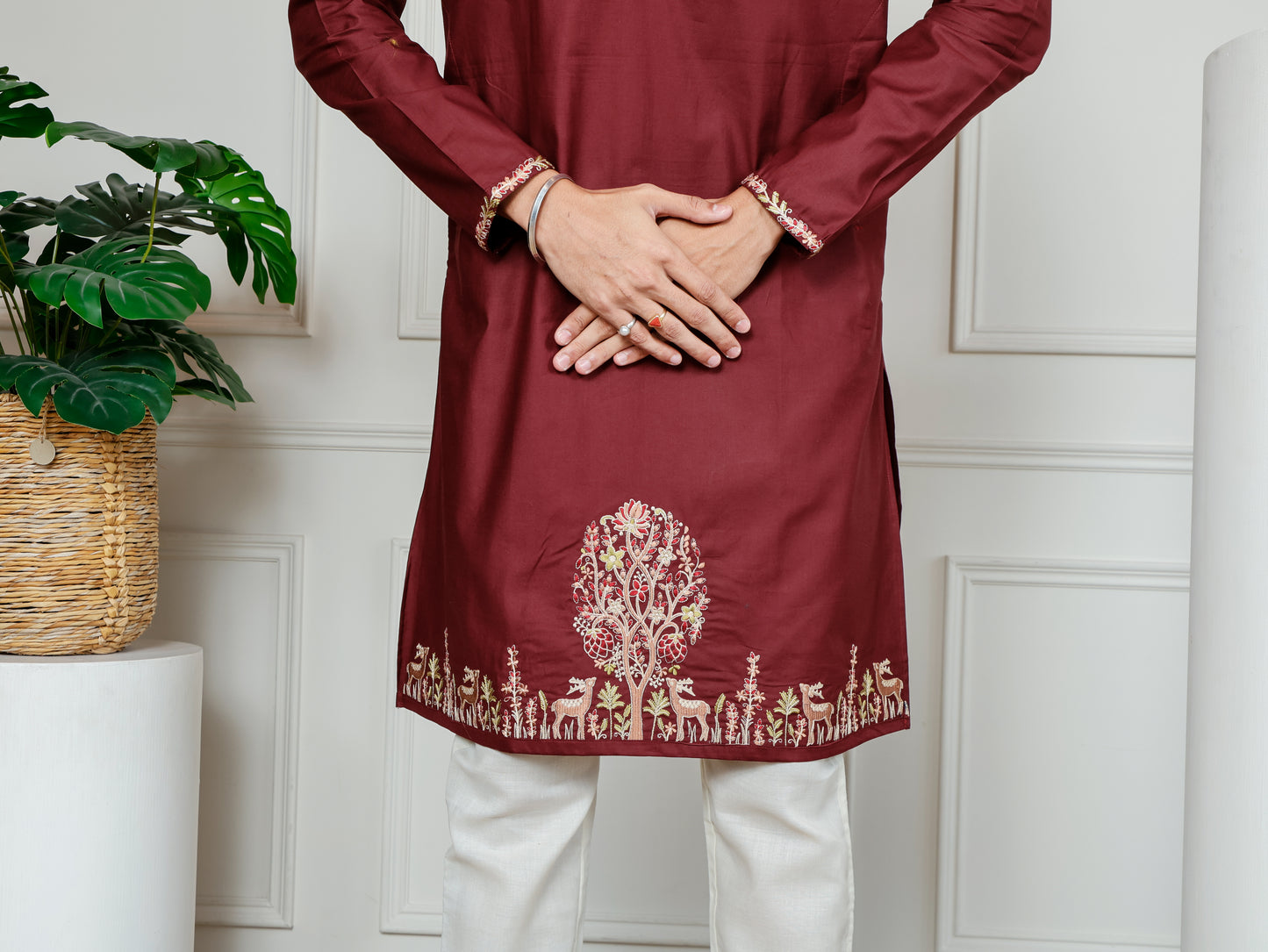 Woodland Harmony Embroidered only Kurta -Maroon