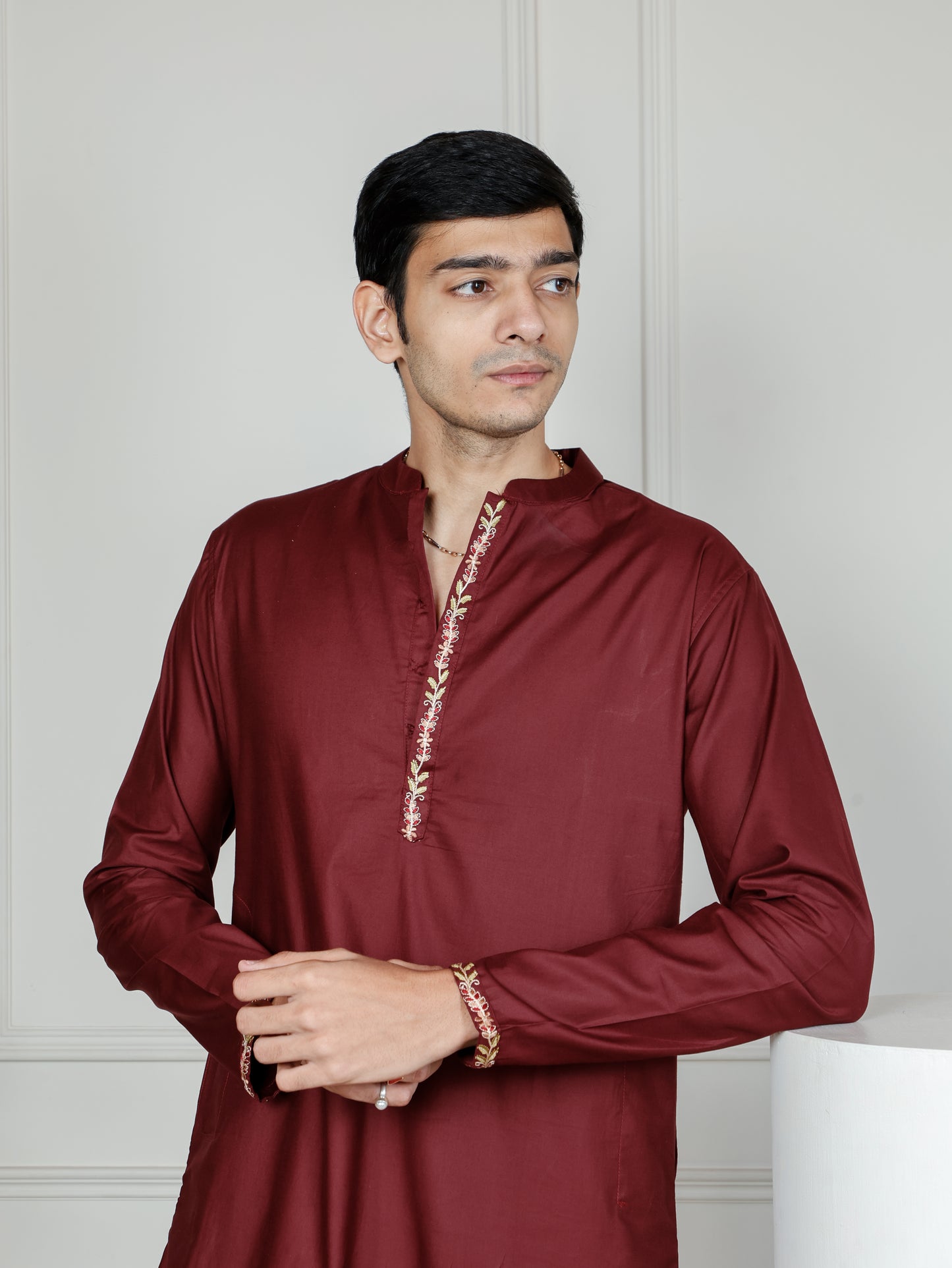 Woodland Harmony Embroidered only Kurta -Maroon