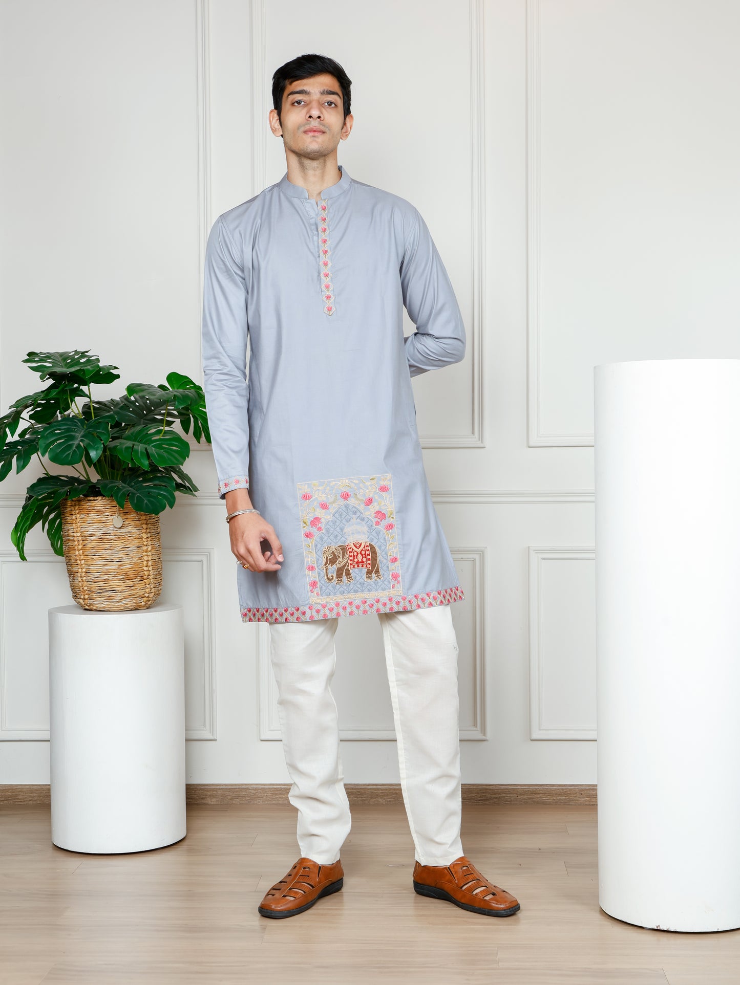 Elephant motif patckwork only kurta-Grey