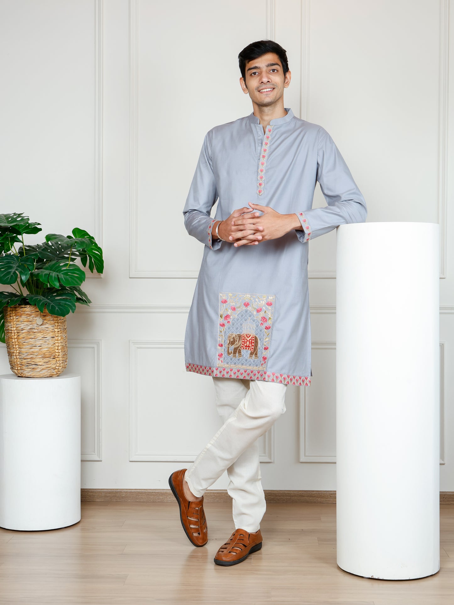 Elephant motif patckwork only kurta-Grey