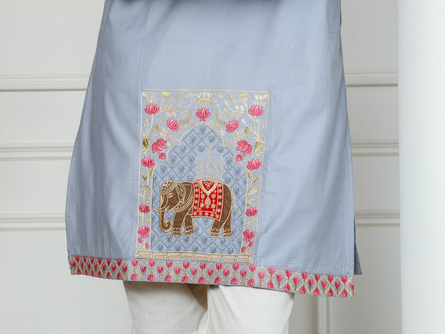 Elephant motif patckwork only kurta-Grey