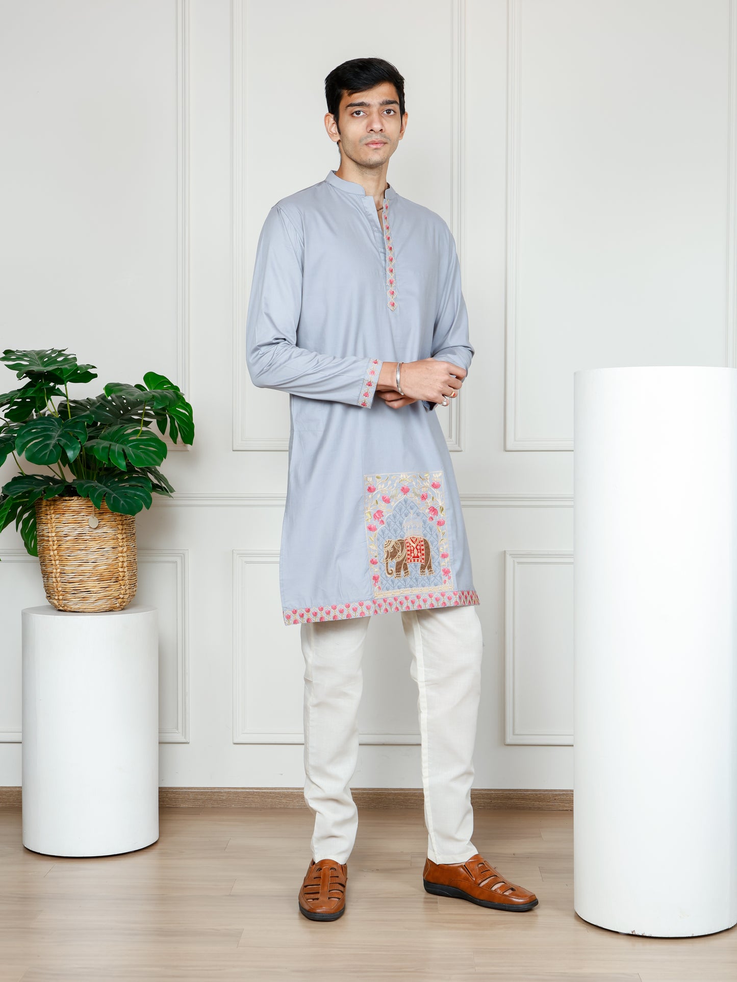 Elephant motif patckwork only kurta-Grey
