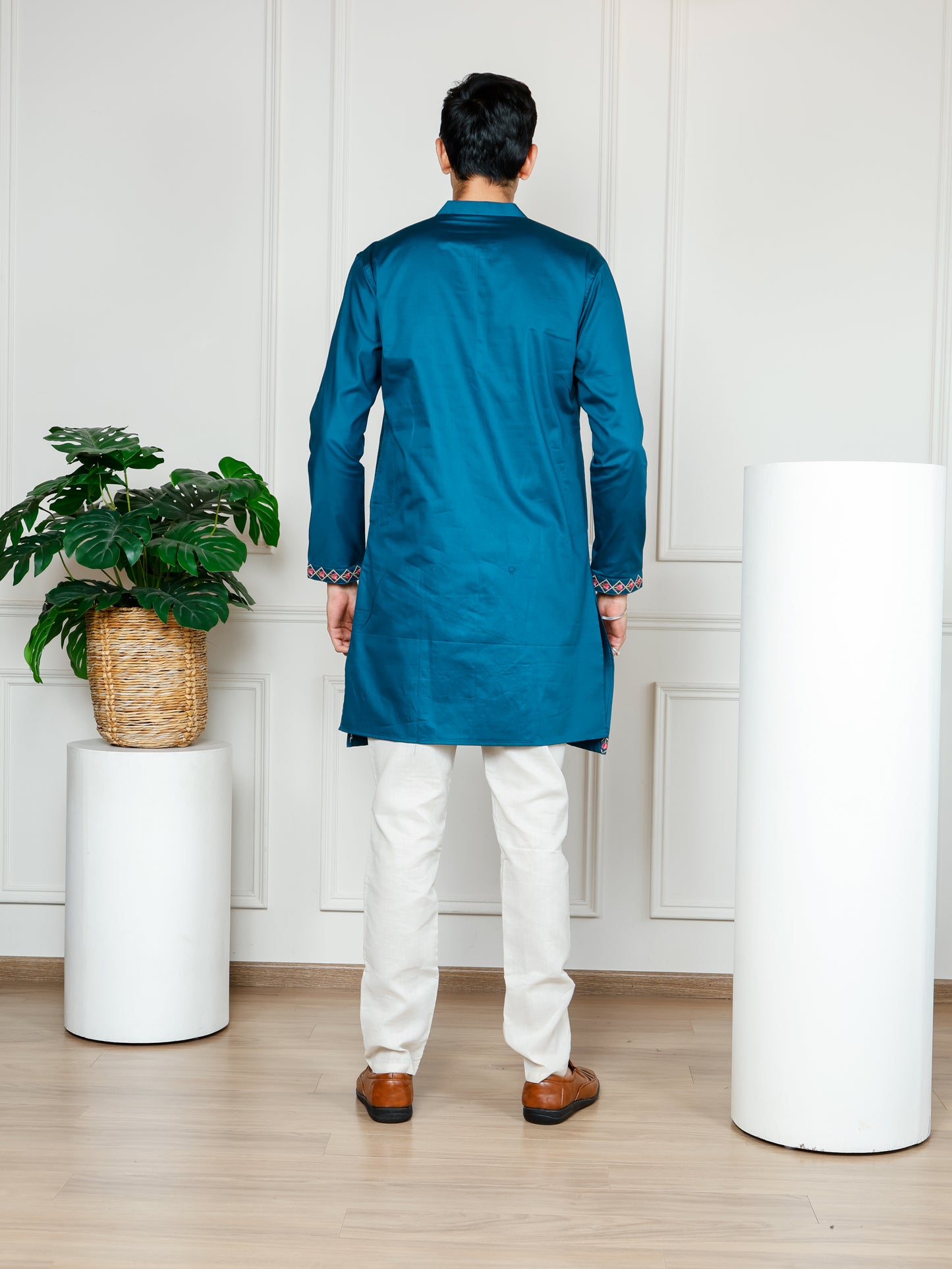 Elephant motif patckwork only kurta-Teal Blue