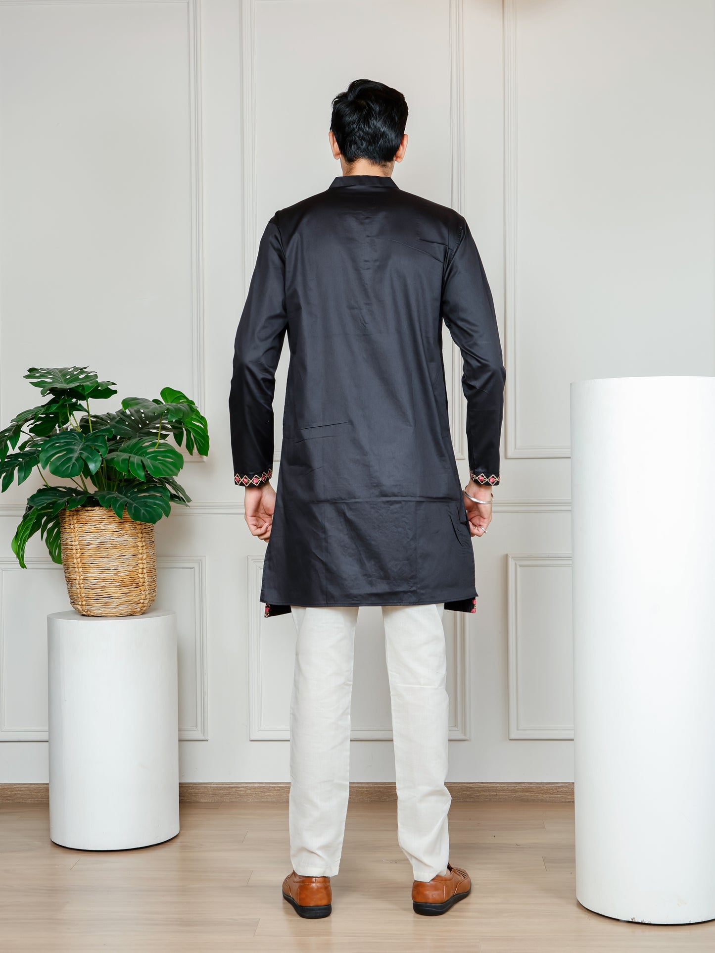 Elephant motif patckwork only kurta-Black