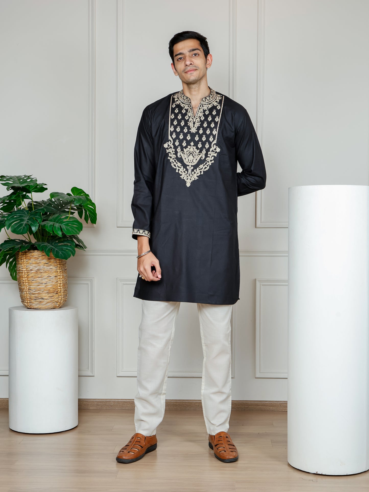 Royal Weave only Kurta - Black