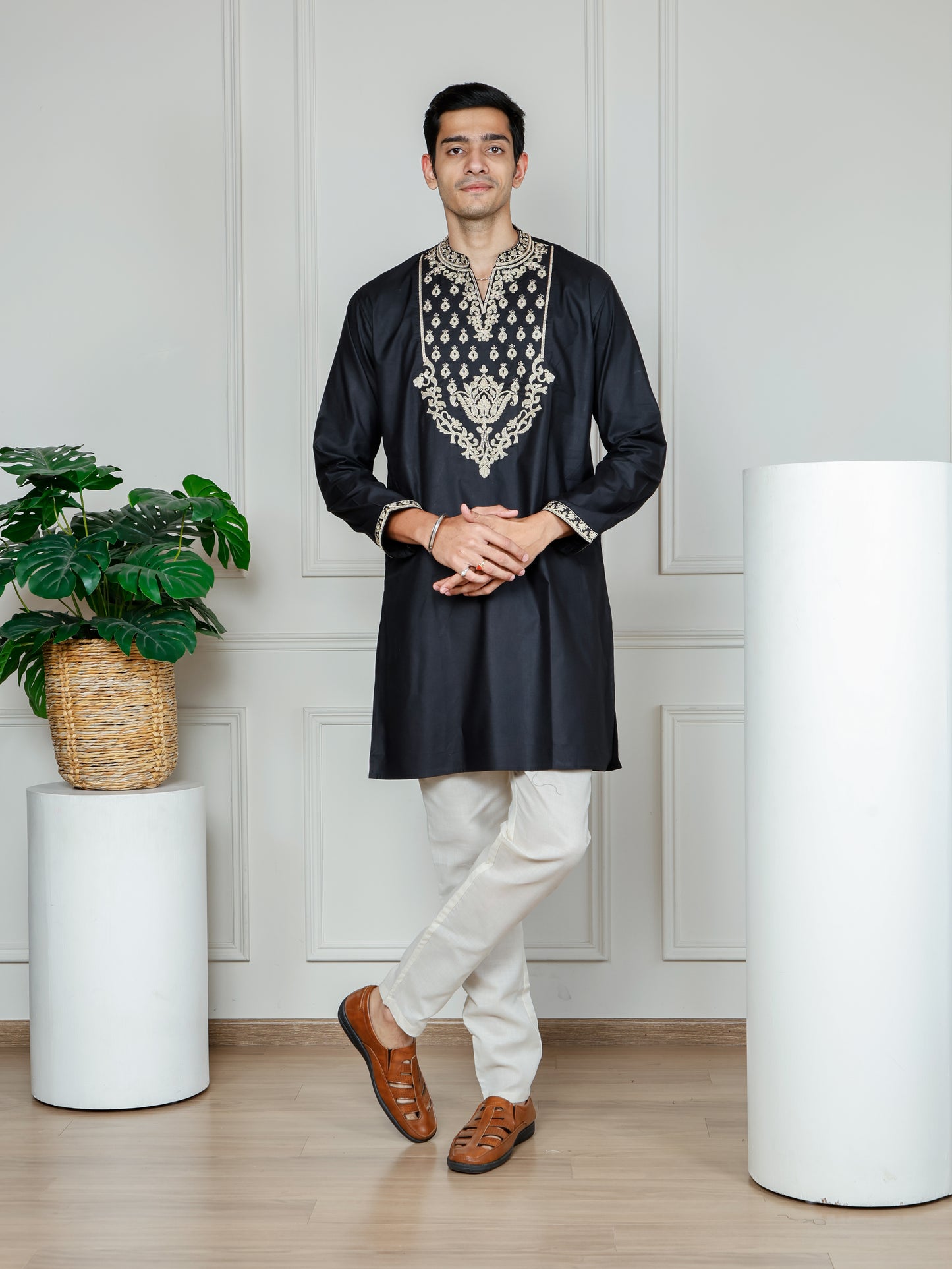 Royal Weave only Kurta - Black