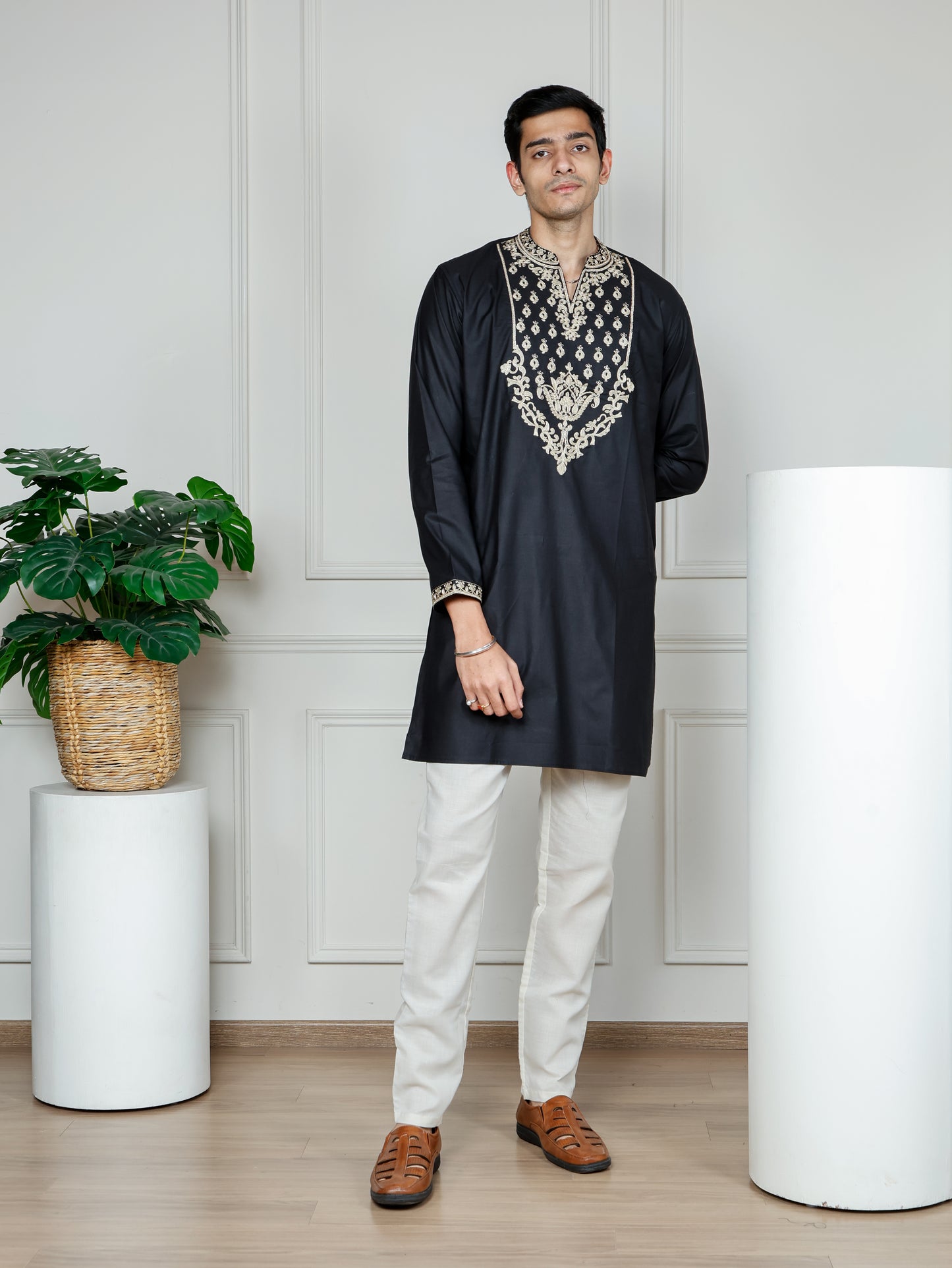 Royal Weave only Kurta - Black