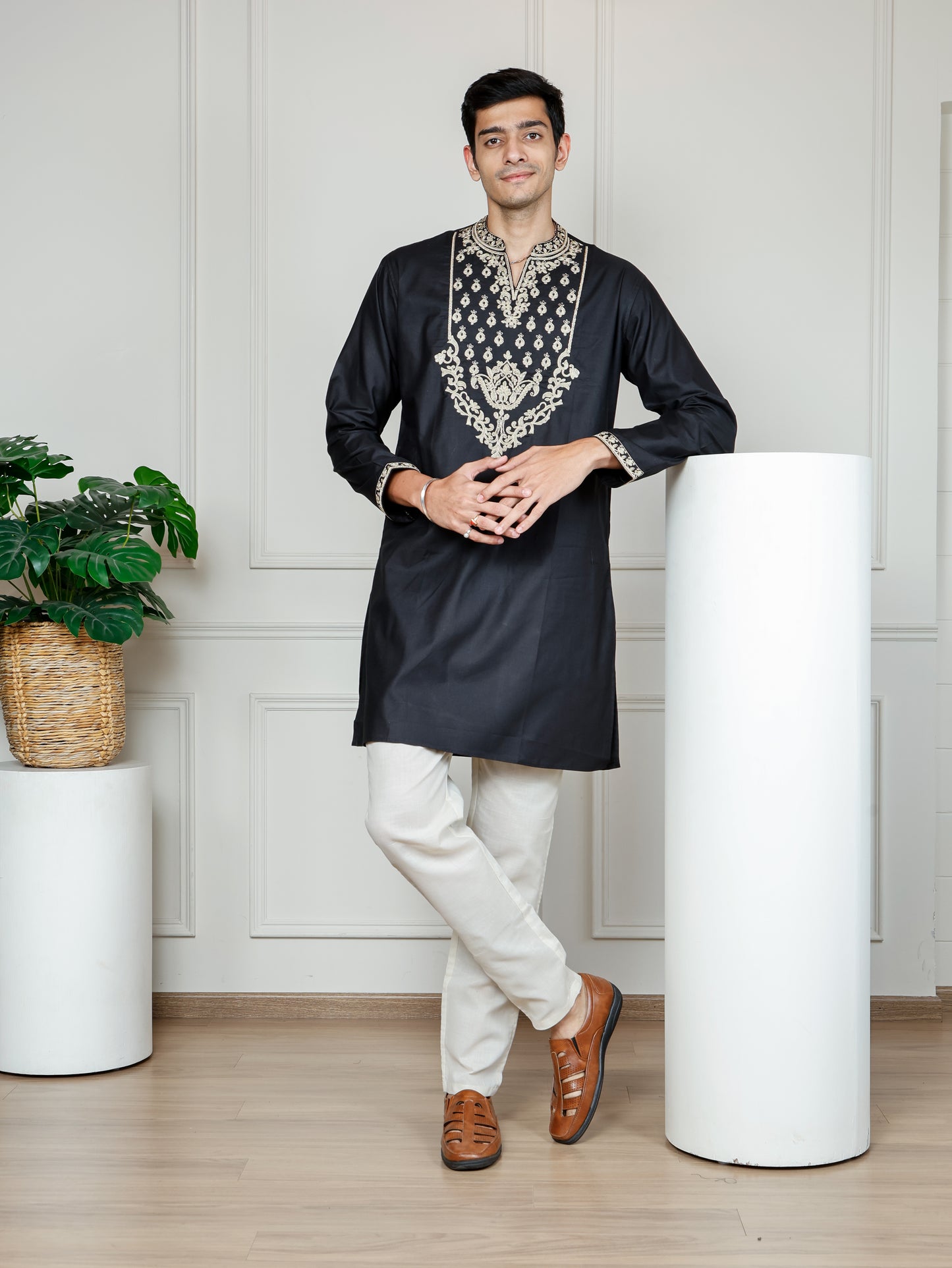 Royal Weave only Kurta - Black