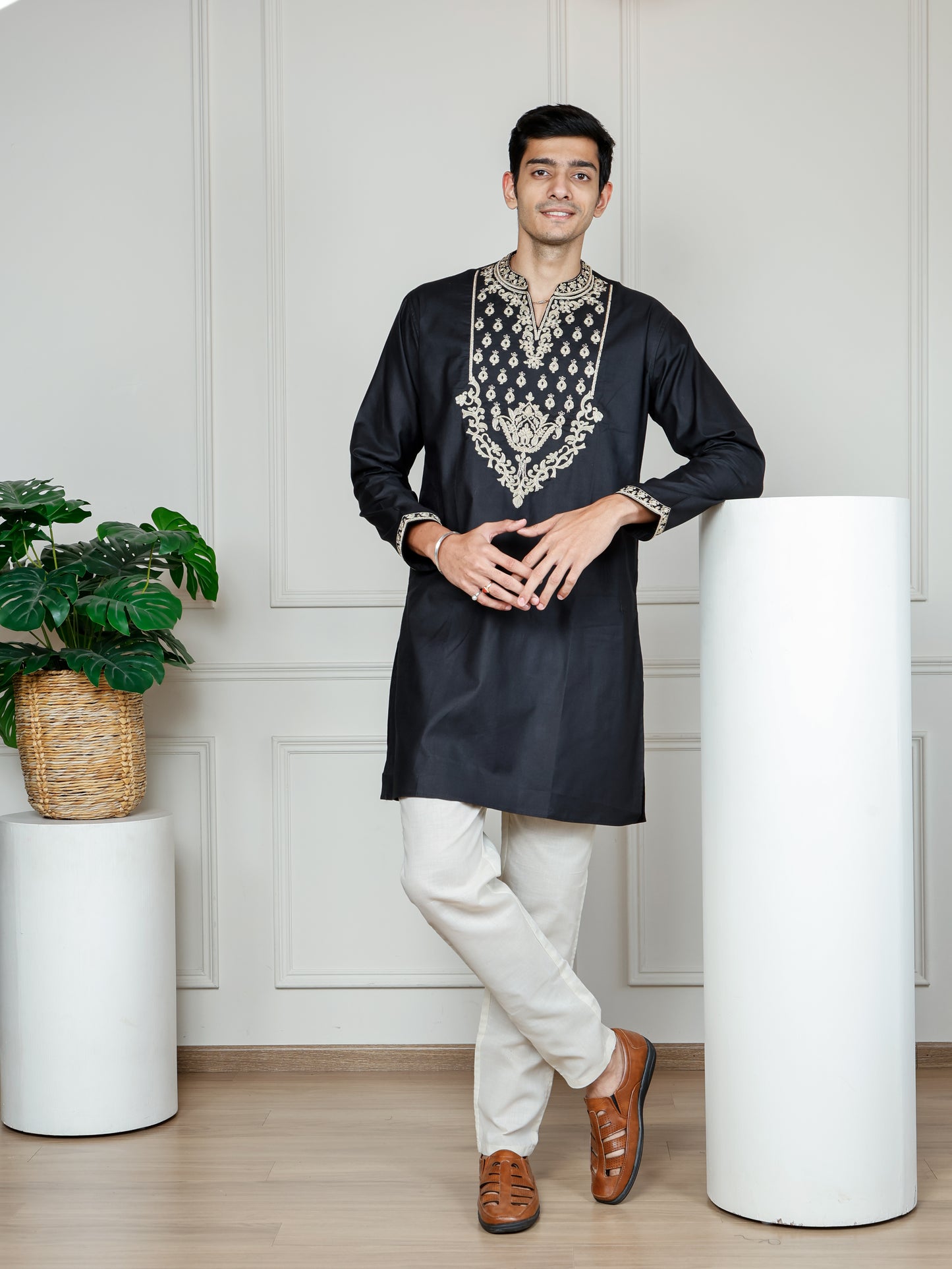 Royal Weave only Kurta - Black