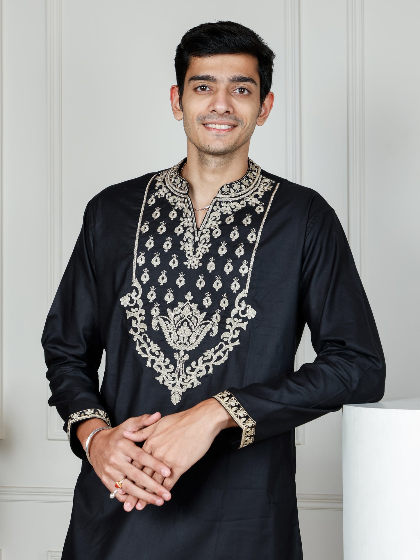 Royal Weave only Kurta - Black