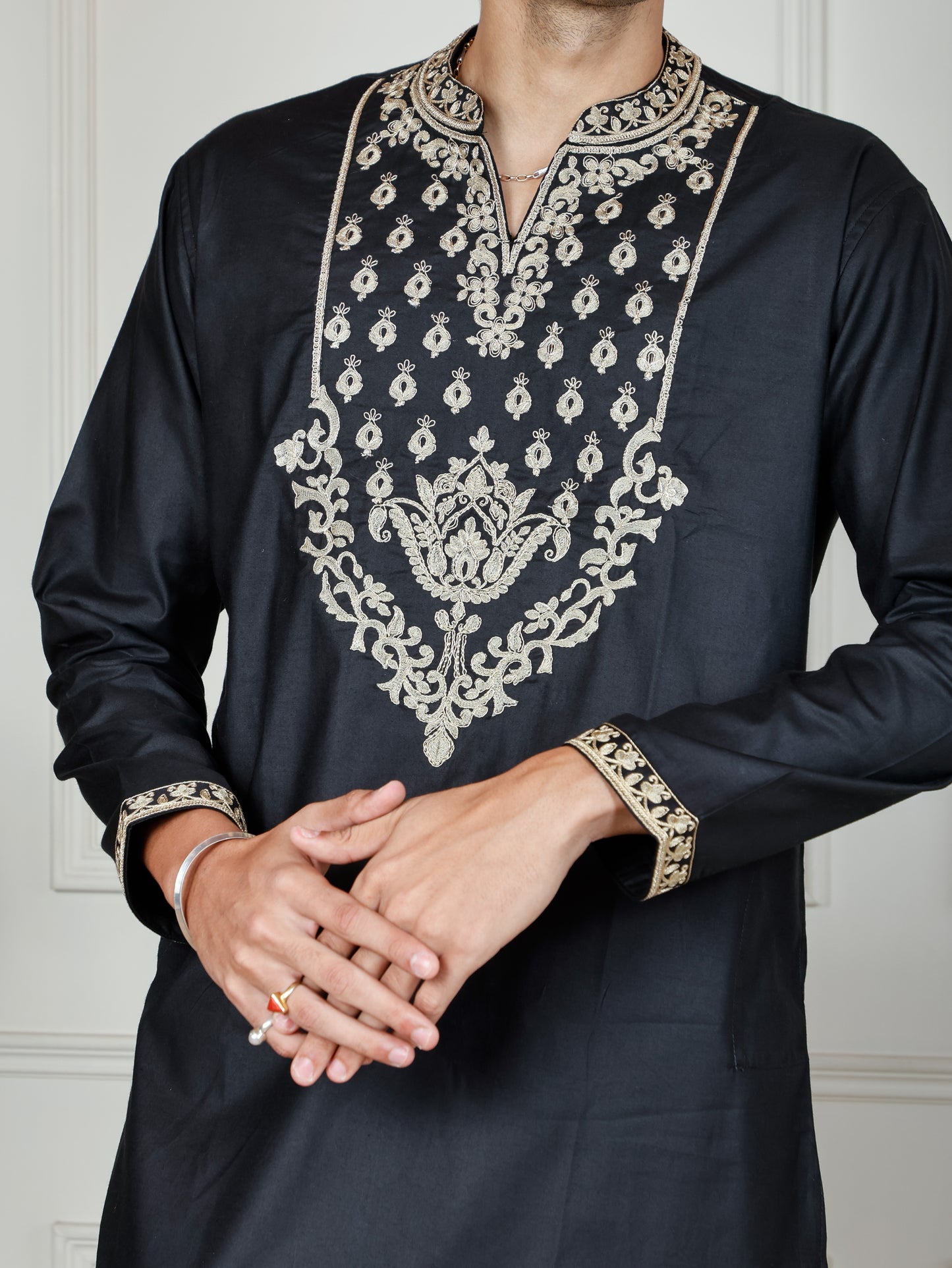Royal Weave only Kurta - Black