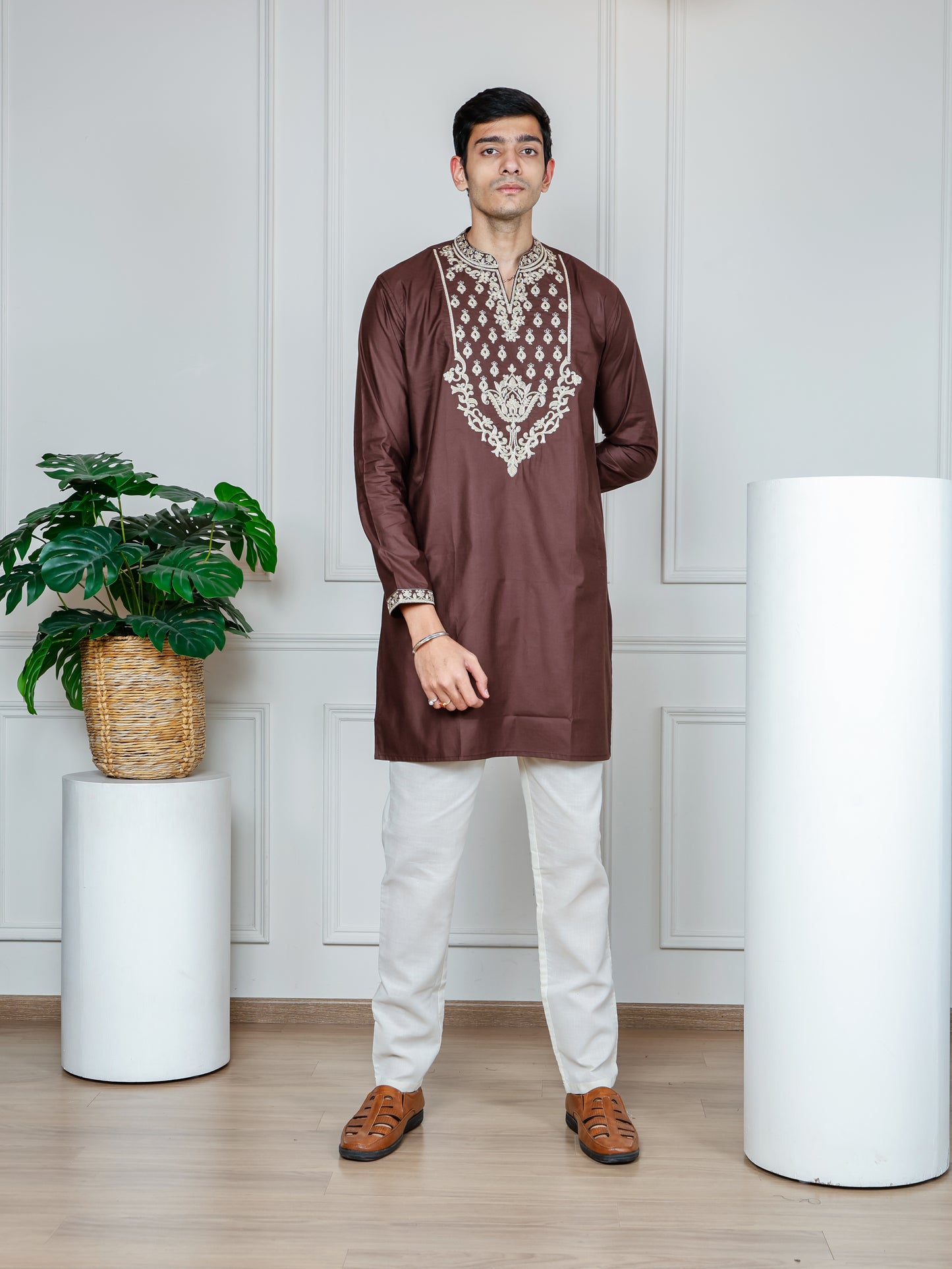 Royal Weave only Kurta - Walnut Brown