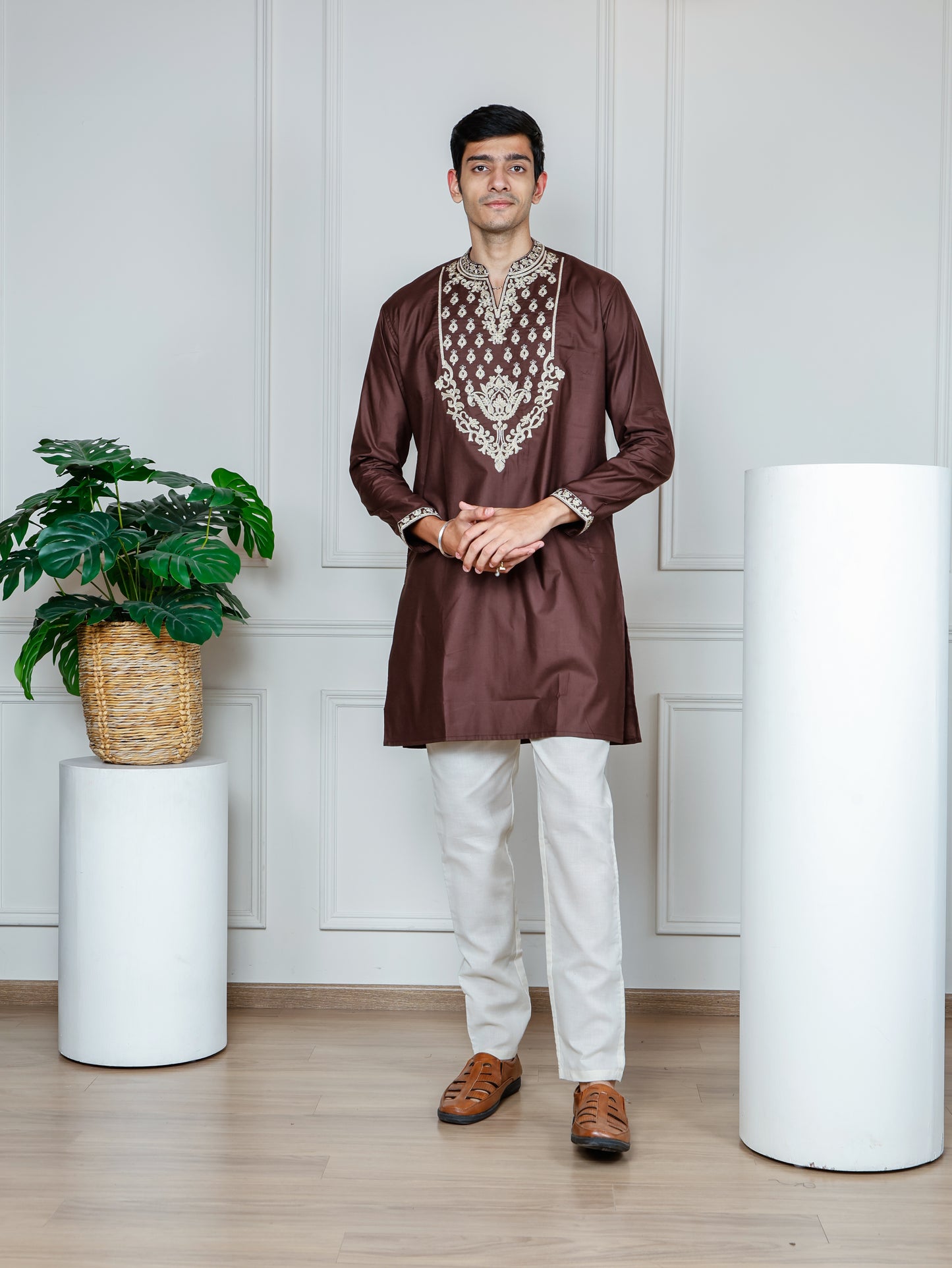Royal Weave only Kurta - Walnut Brown