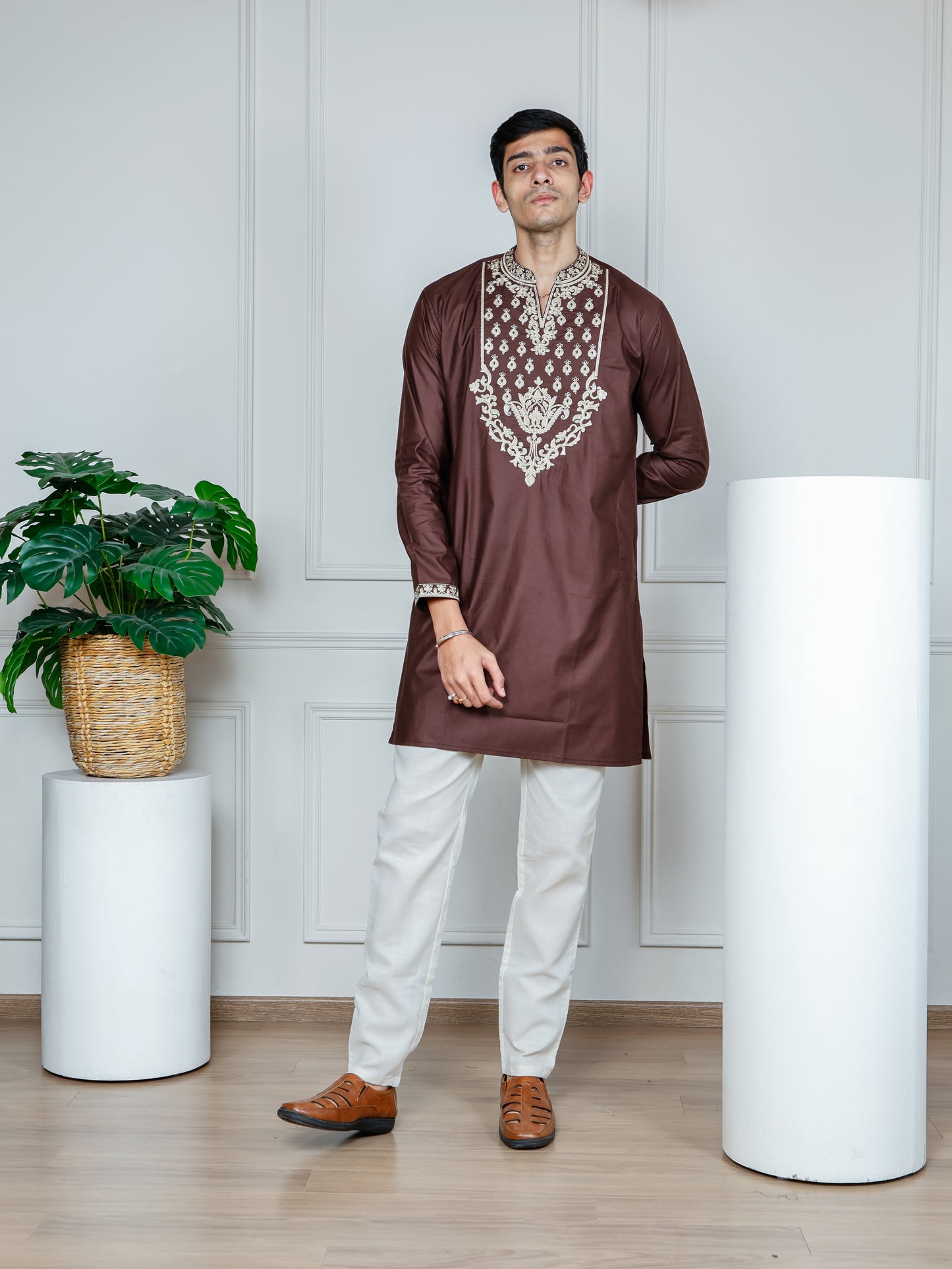 Royal Weave only Kurta - Walnut Brown