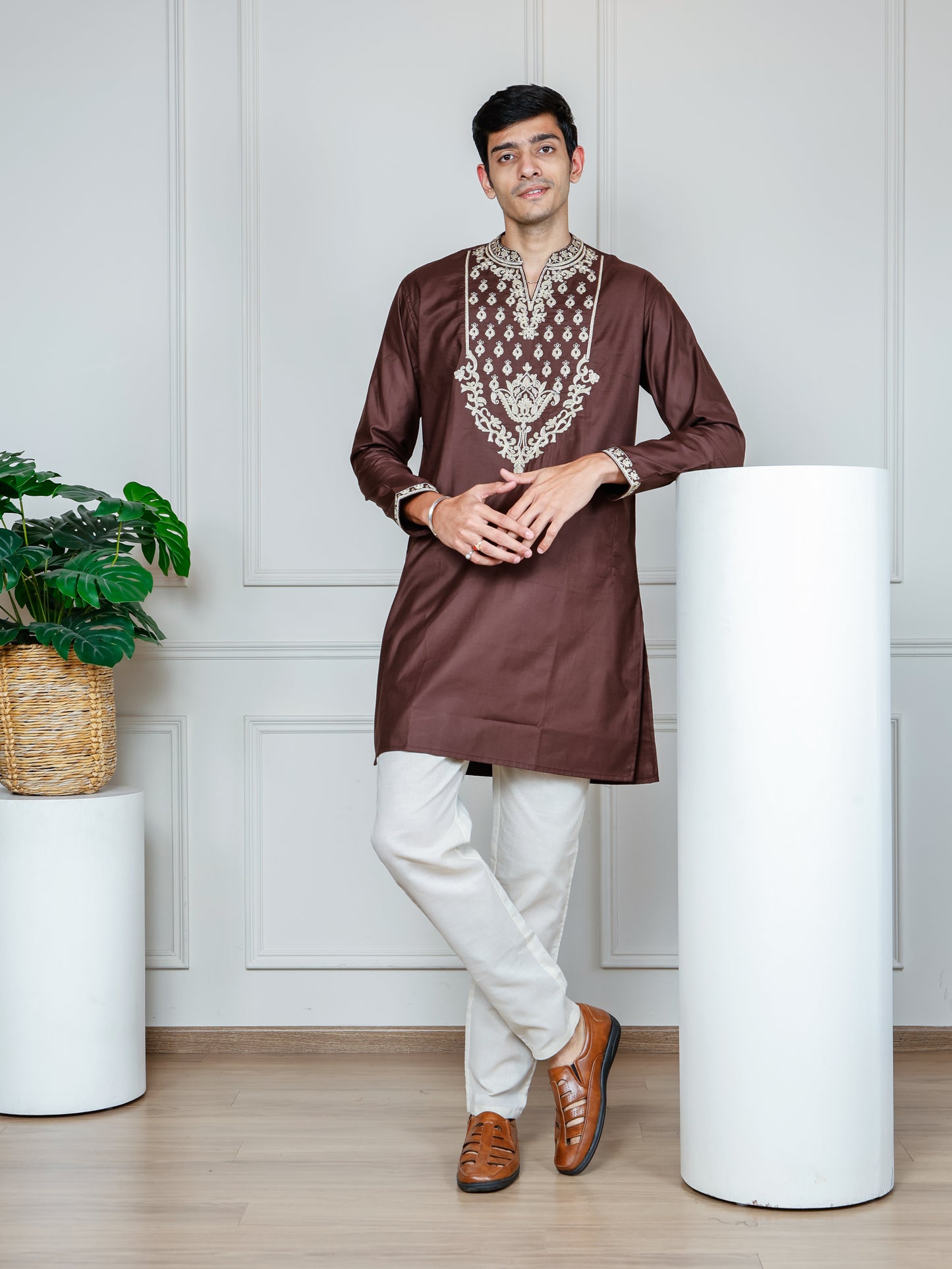 Royal Weave only Kurta - Walnut Brown