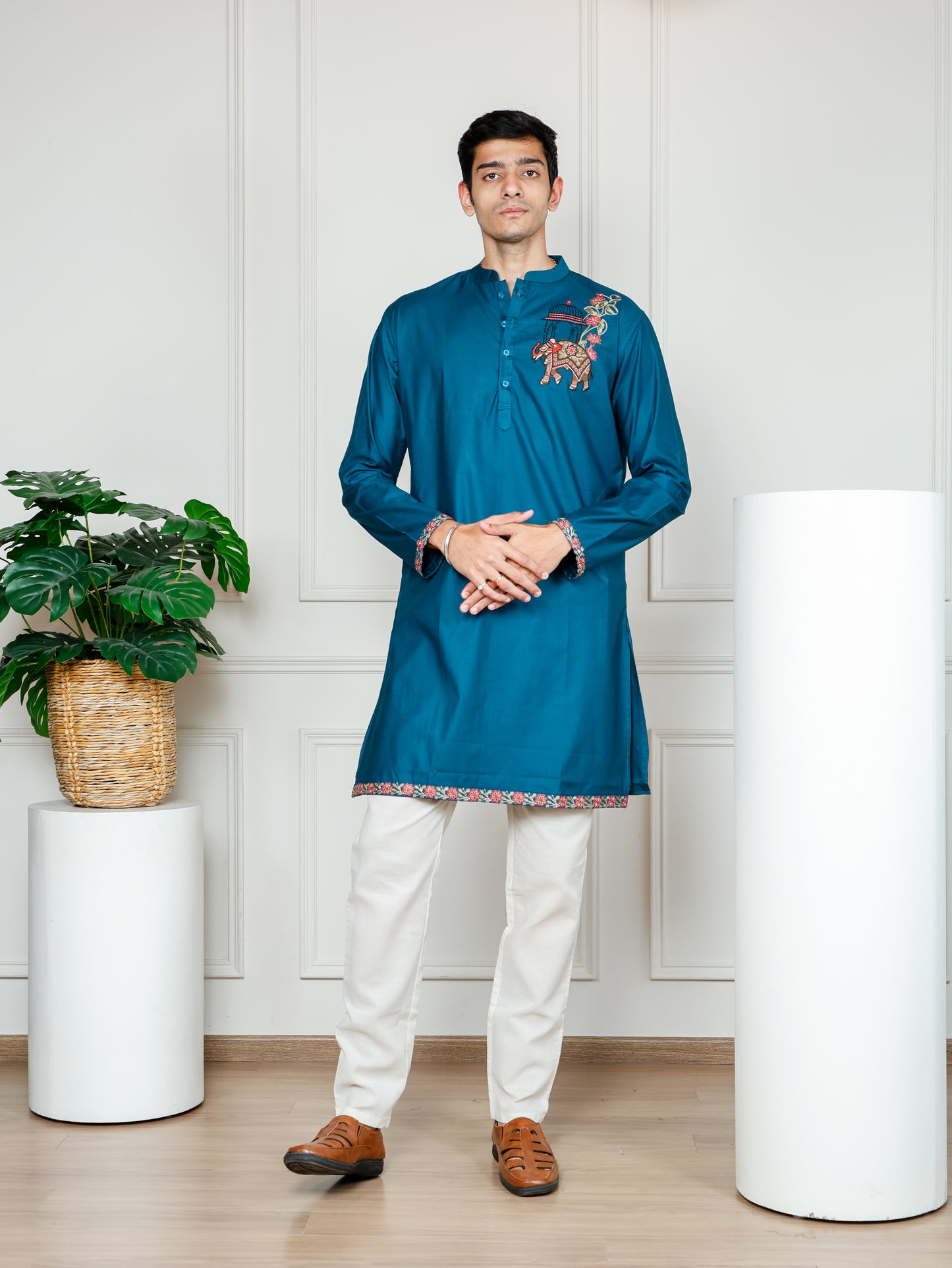 Blue Elephant Embroidered only Kurta