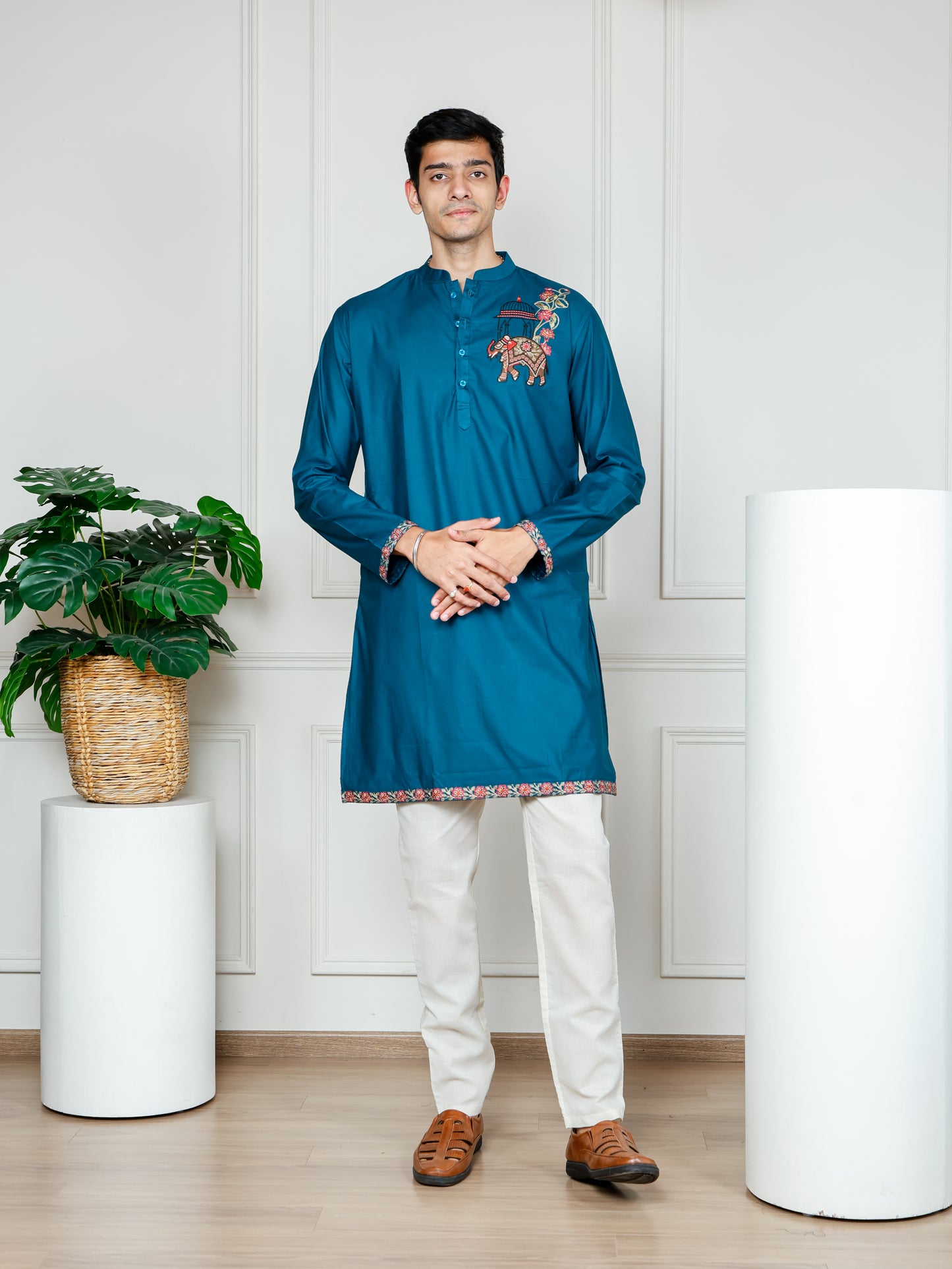 Blue Elephant Embroidered only Kurta