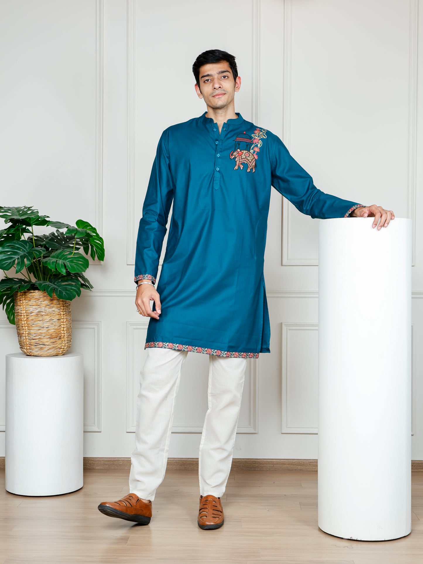 Blue Elephant Embroidered only Kurta