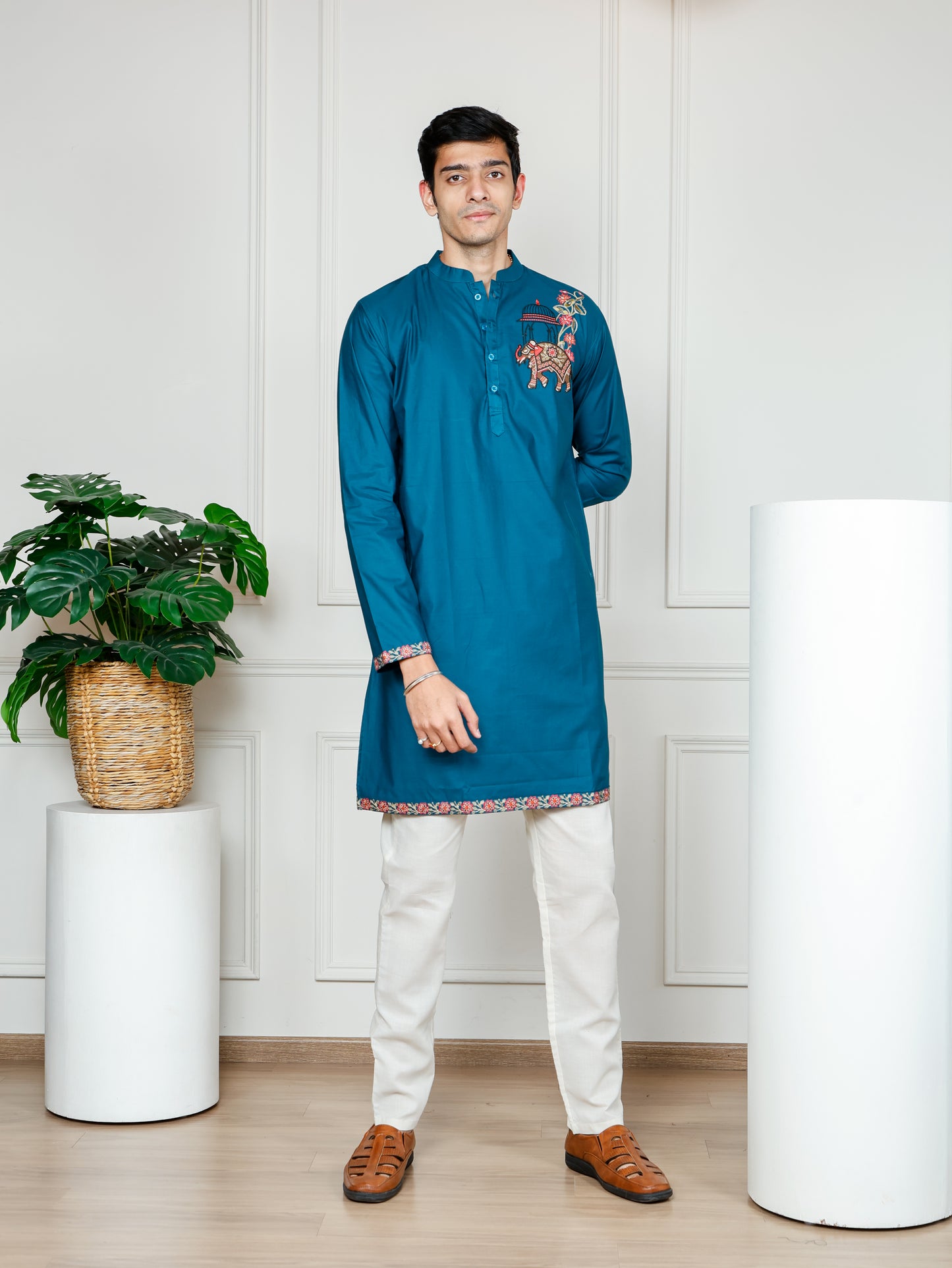 Blue Elephant Embroidered only Kurta