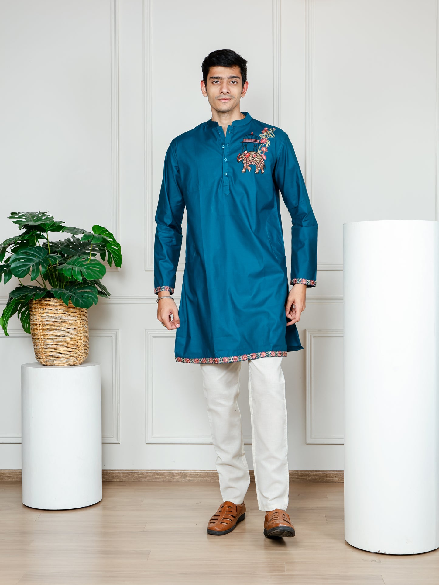 Blue Elephant Embroidered only Kurta