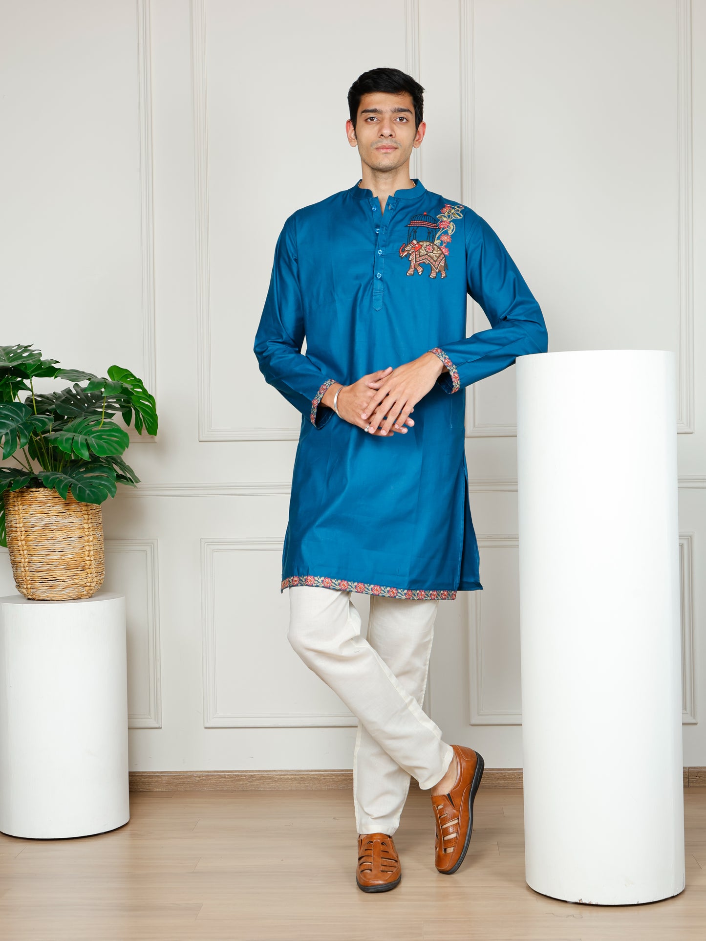 Blue Elephant Embroidered only Kurta