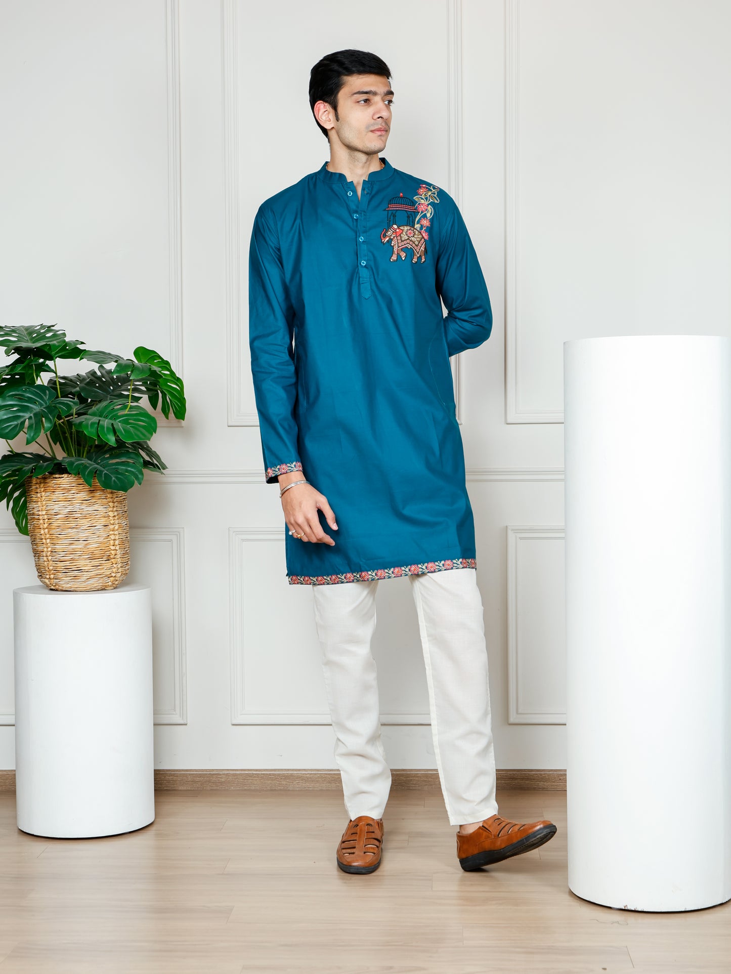 Blue Elephant Embroidered only Kurta