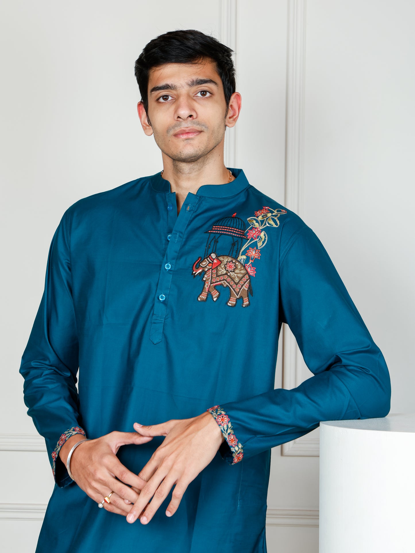 Blue Elephant Embroidered only Kurta