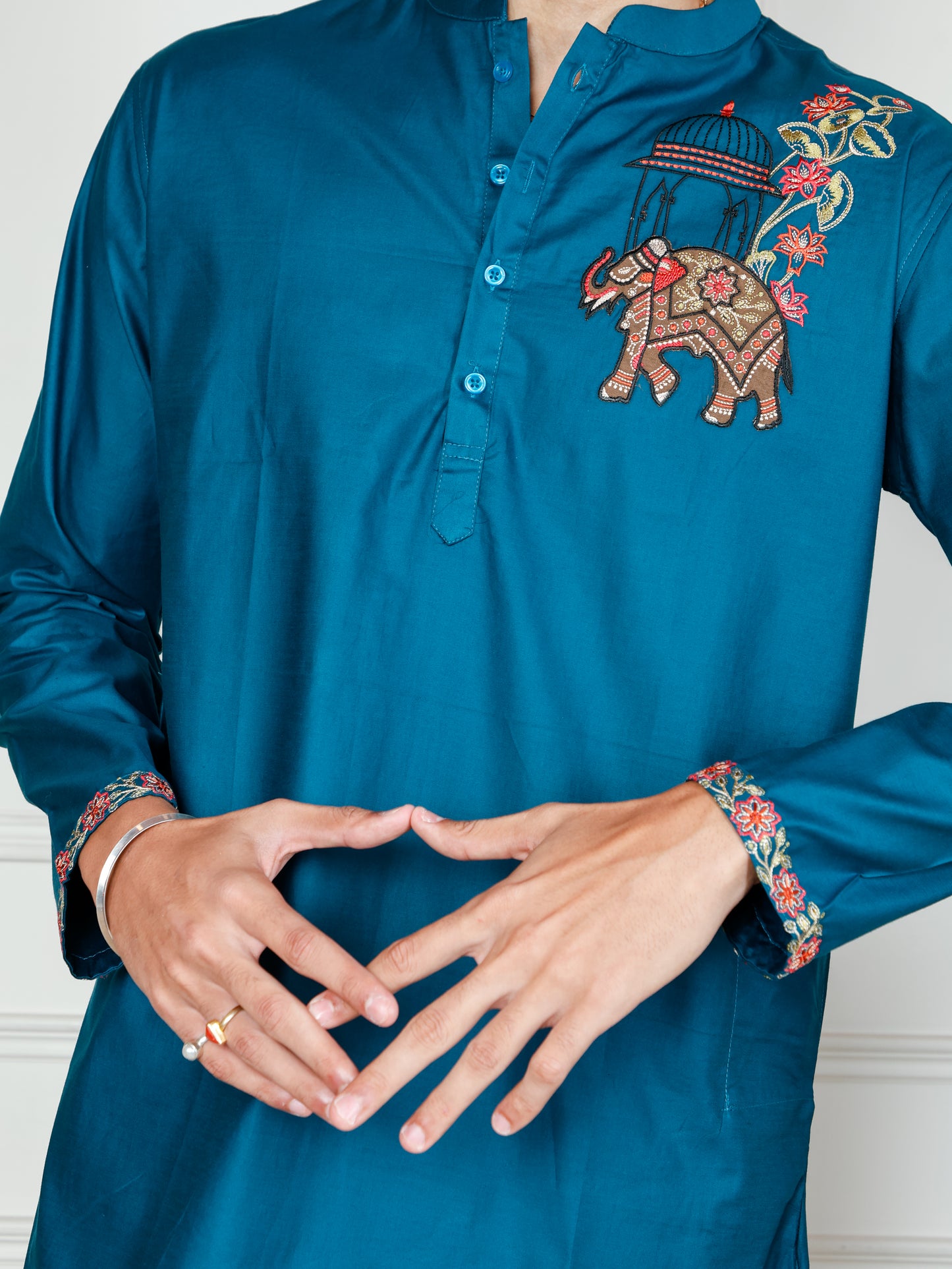 Blue Elephant Embroidered only Kurta