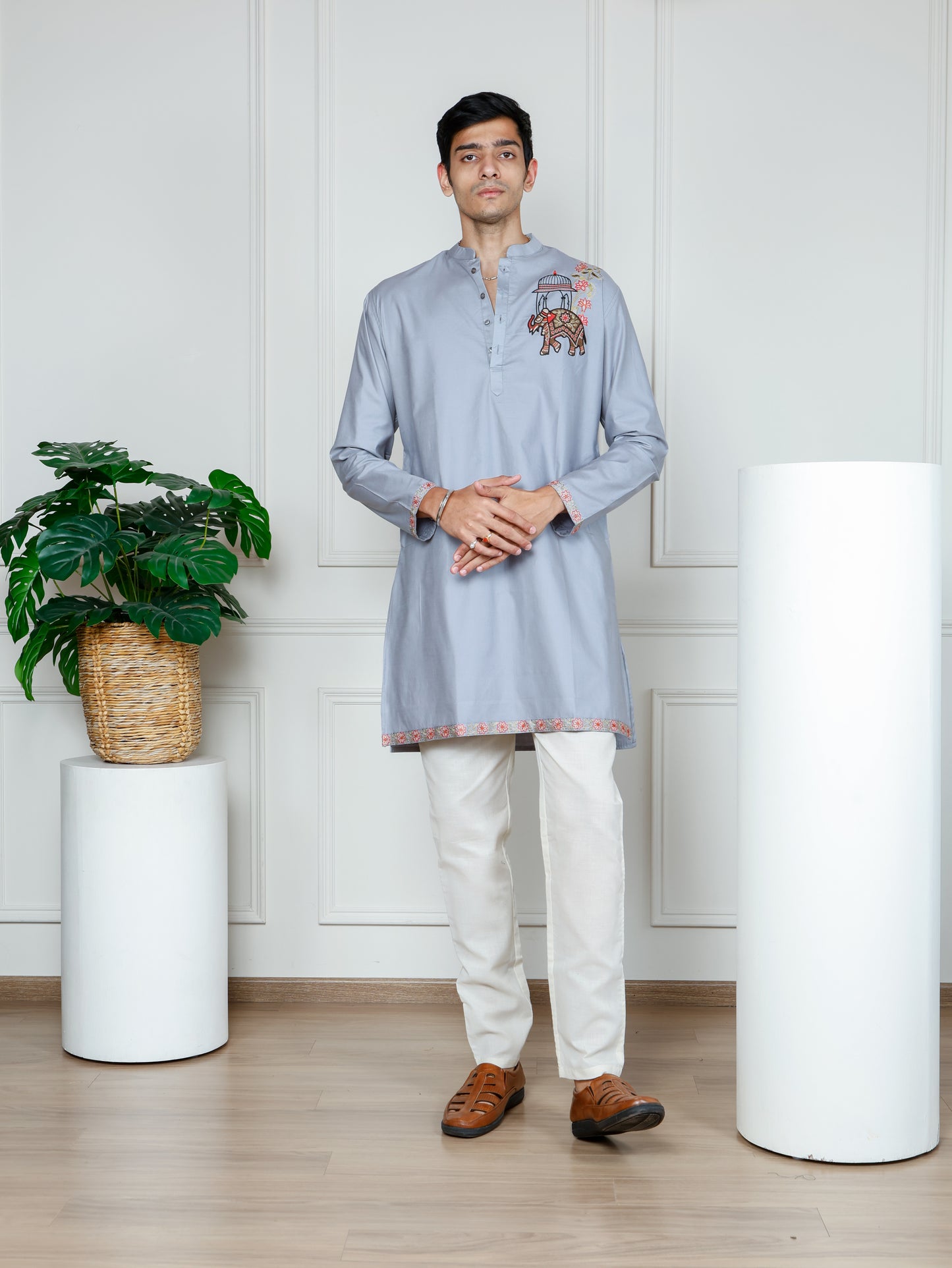 Grey Elephant Embroidered only Kurta