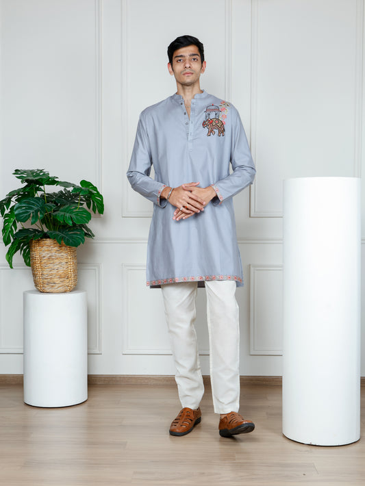 Grey Elephant Embroidered only Kurta