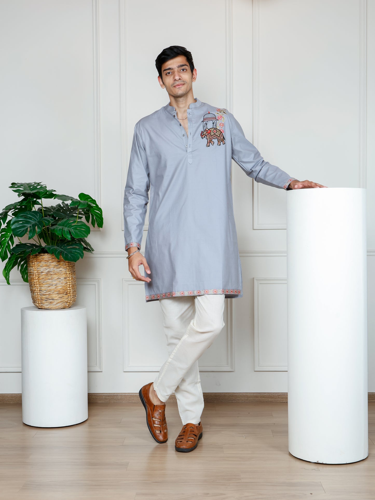 Grey Elephant Embroidered only Kurta