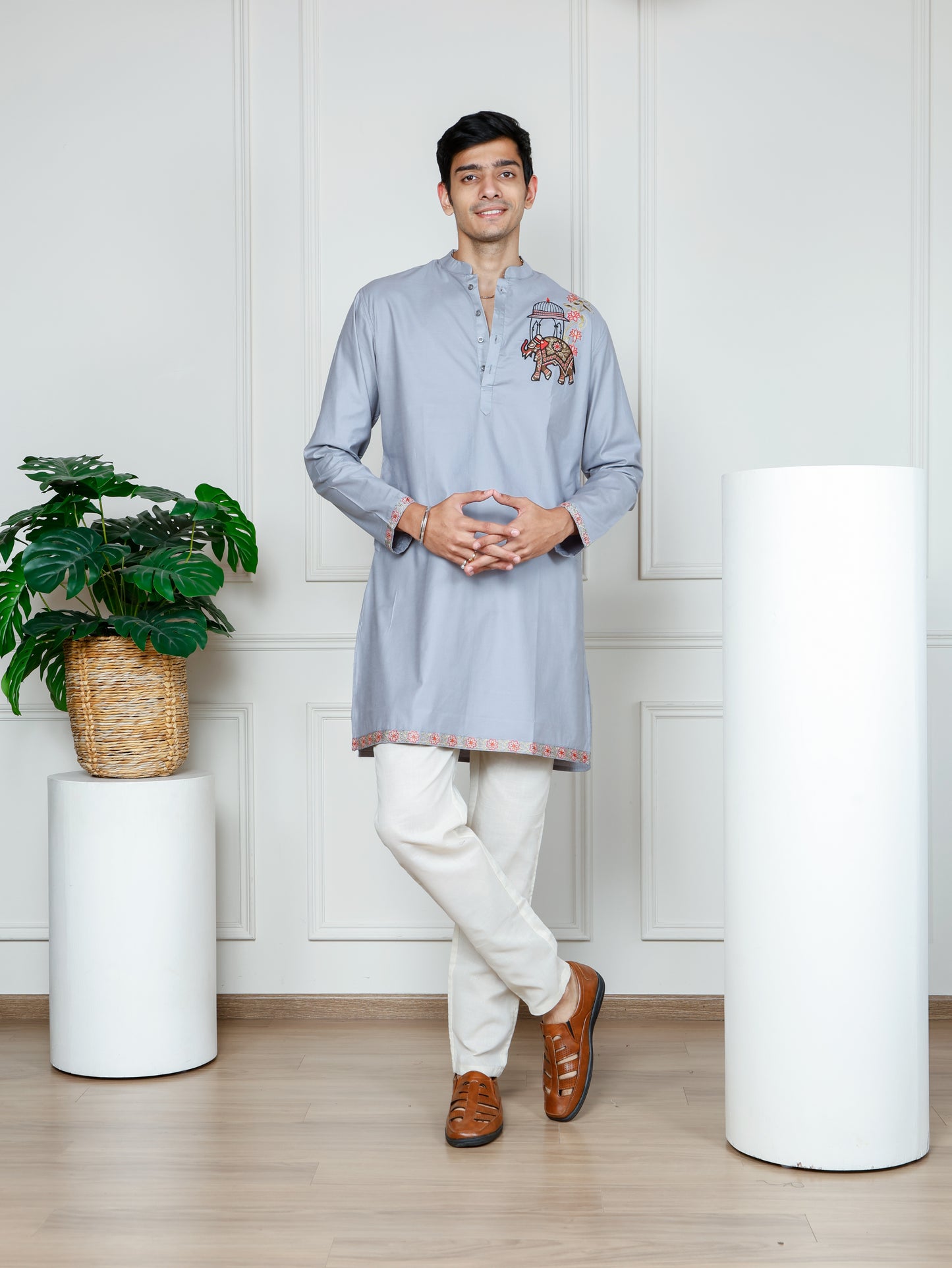 Grey Elephant Embroidered only Kurta