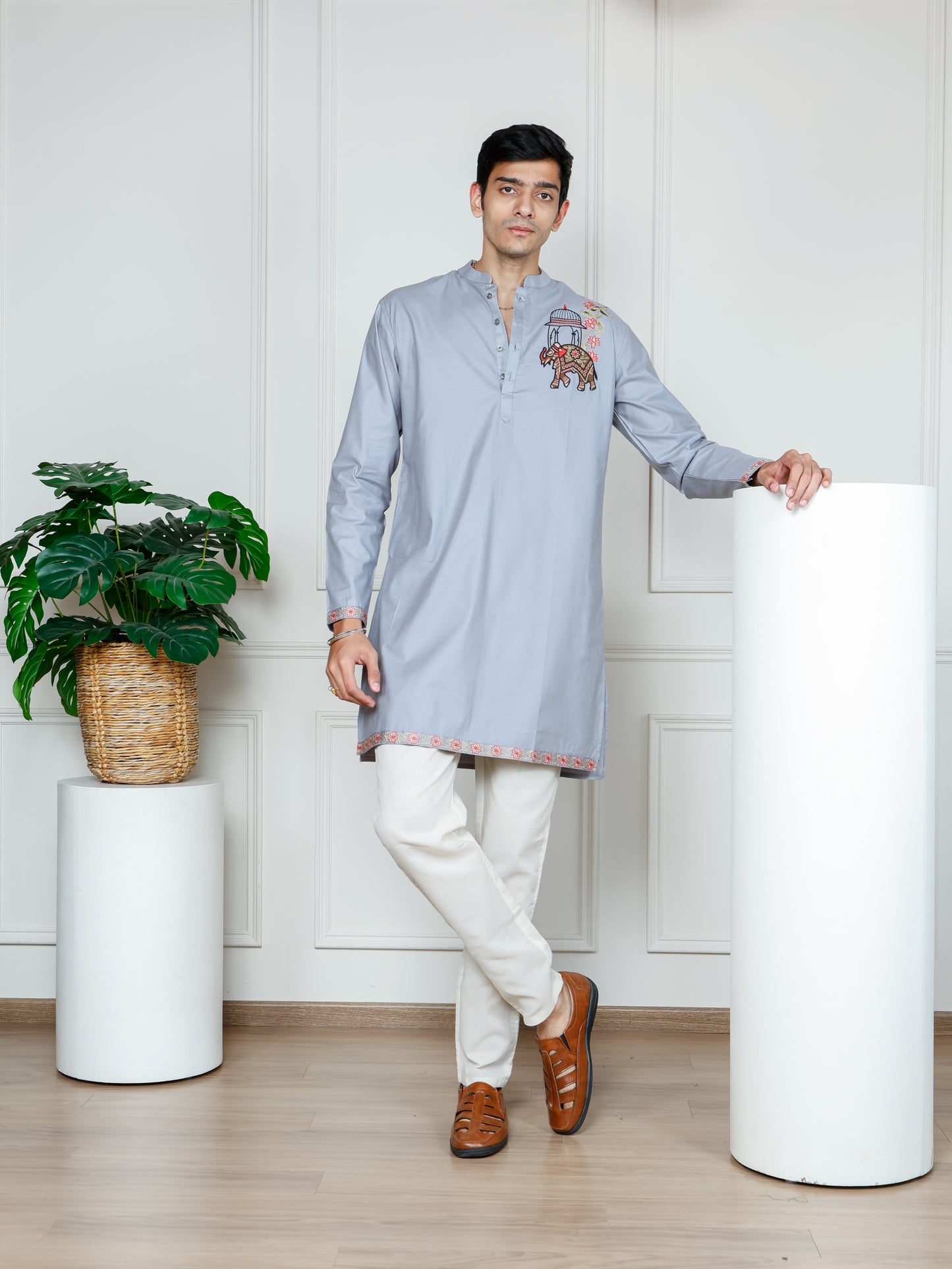Grey Elephant Embroidered only Kurta