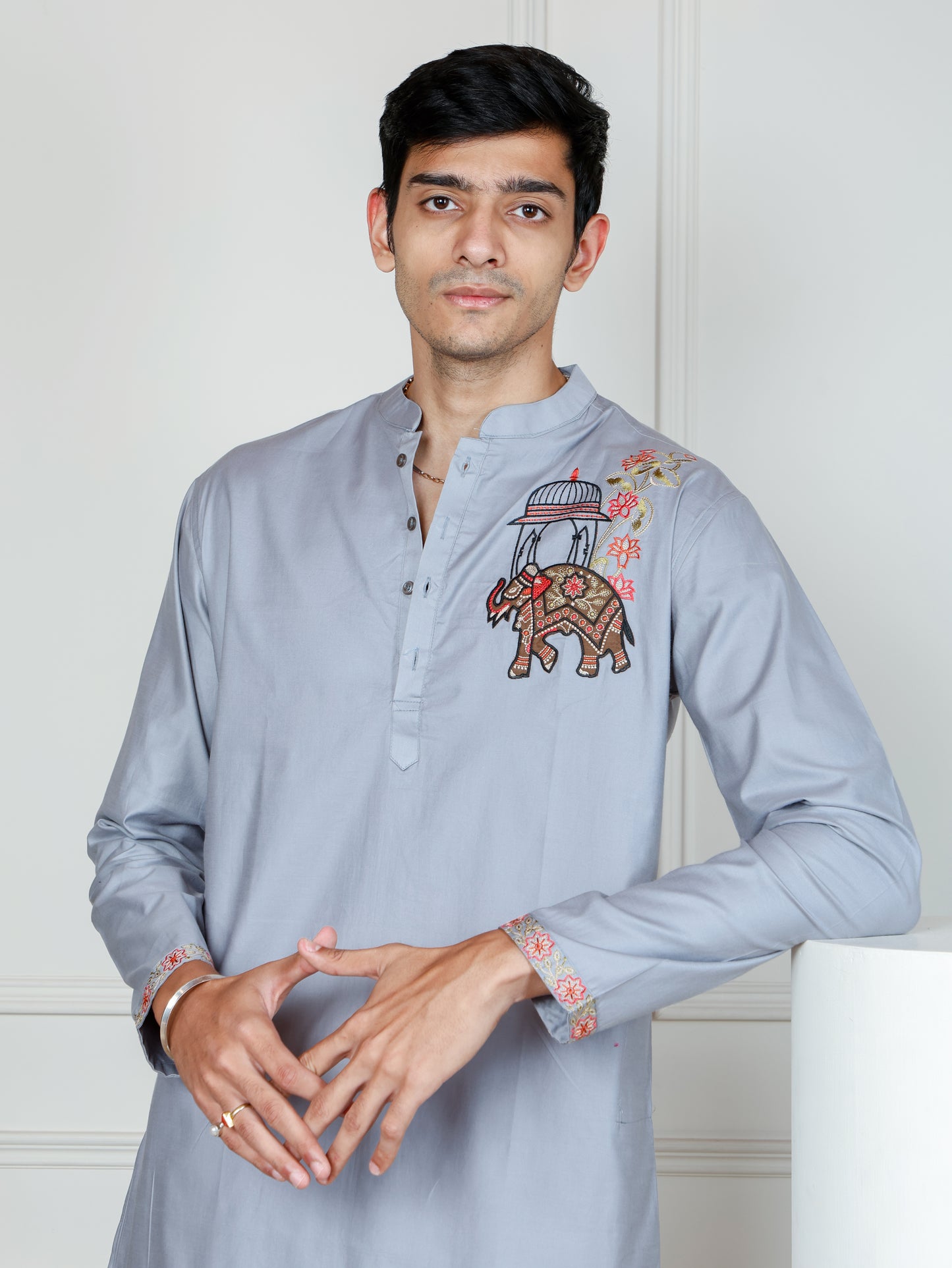Grey Elephant Embroidered only Kurta
