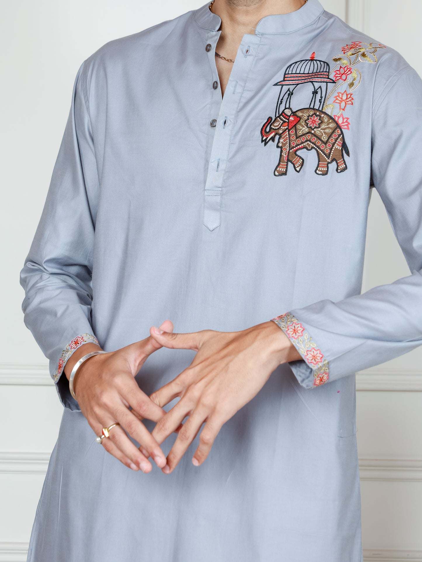 Grey Elephant Embroidered only Kurta