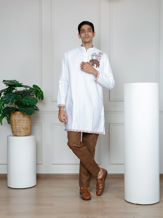 Ivory Elephant Embroidered only  Kurta