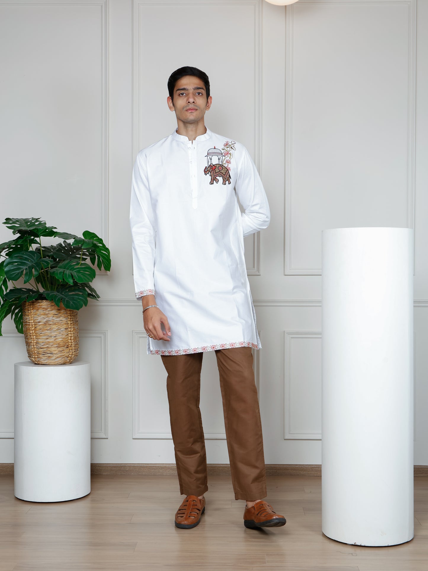 Ivory Elephant Embroidered only  Kurta