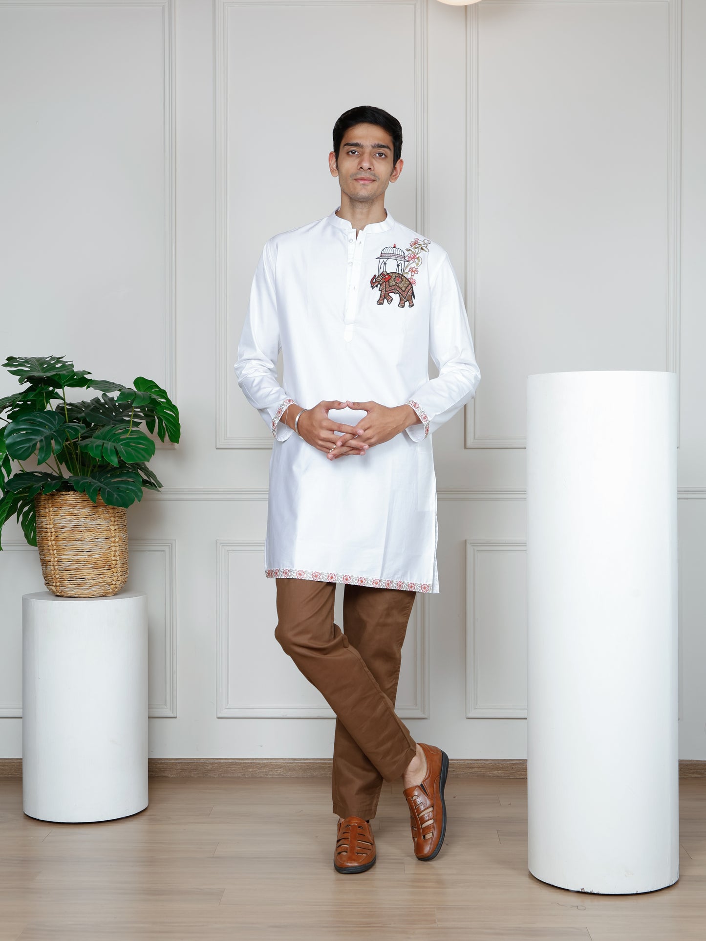 Ivory Elephant Embroidered only  Kurta